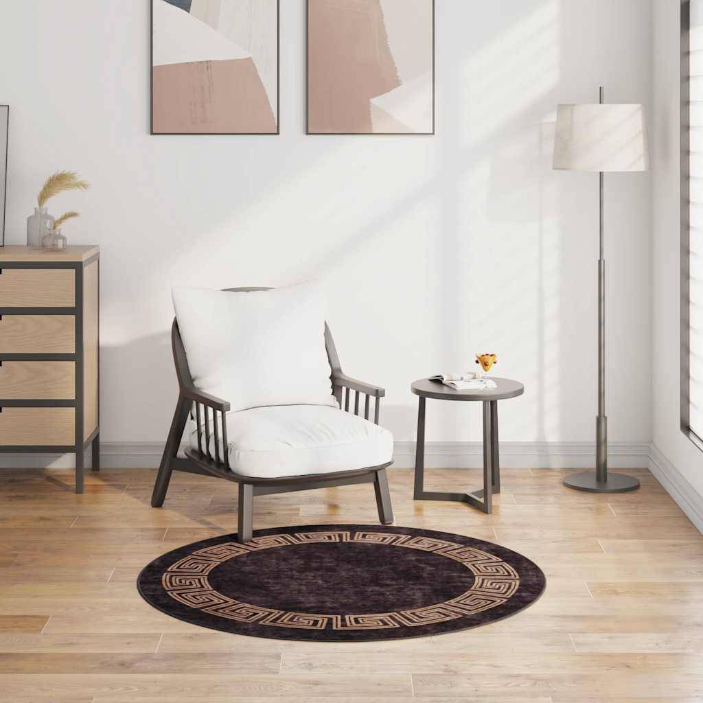 vidaXL Teppich Waschbar Schwarz und Golden φ120 cm Rutschfest
