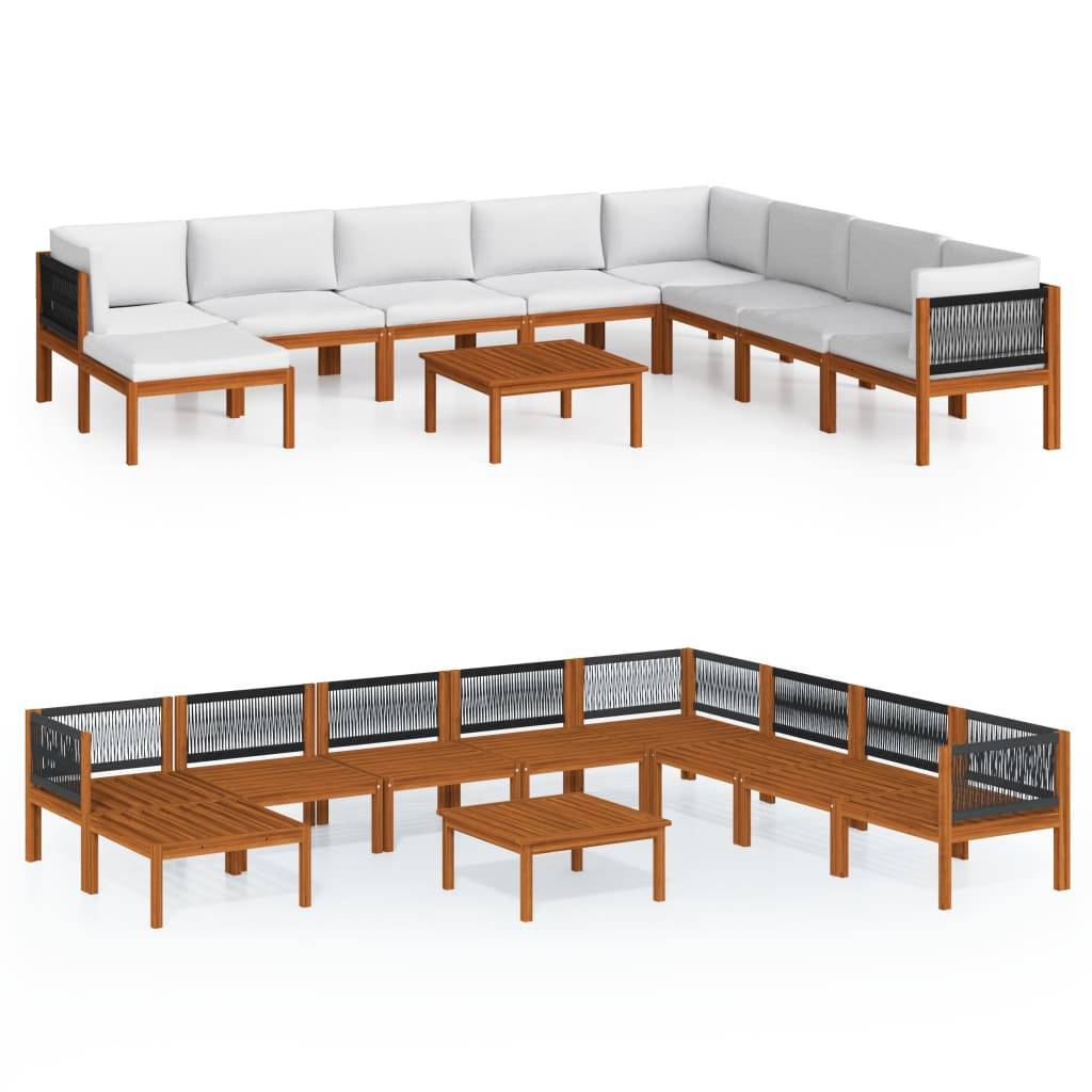 vidaXL 9-tlg. Garten-Lounge-Set mit Kissen Cremeweiß Massivholz Akazie