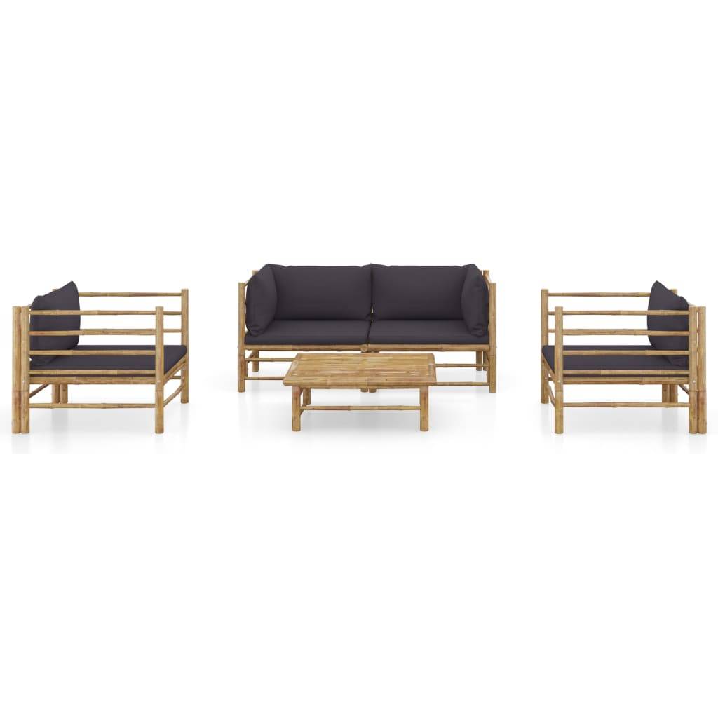 vidaXL 5-tlg. Garten-Lounge-Set mit Dunkelgrauen Kissen Bambus
