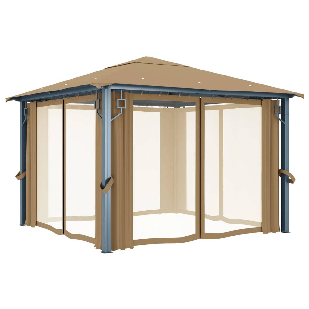 vidaXL Pavillon mit Vorhang 300x300 cm Taupe Aluminium