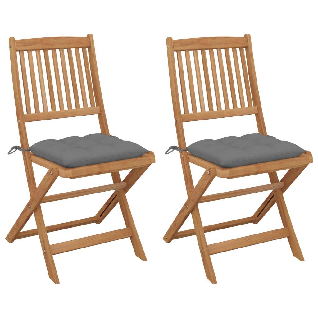 vidaXL Klappbare Gartenstühle 2 Stk. mit Kissen Massivholz Akazie