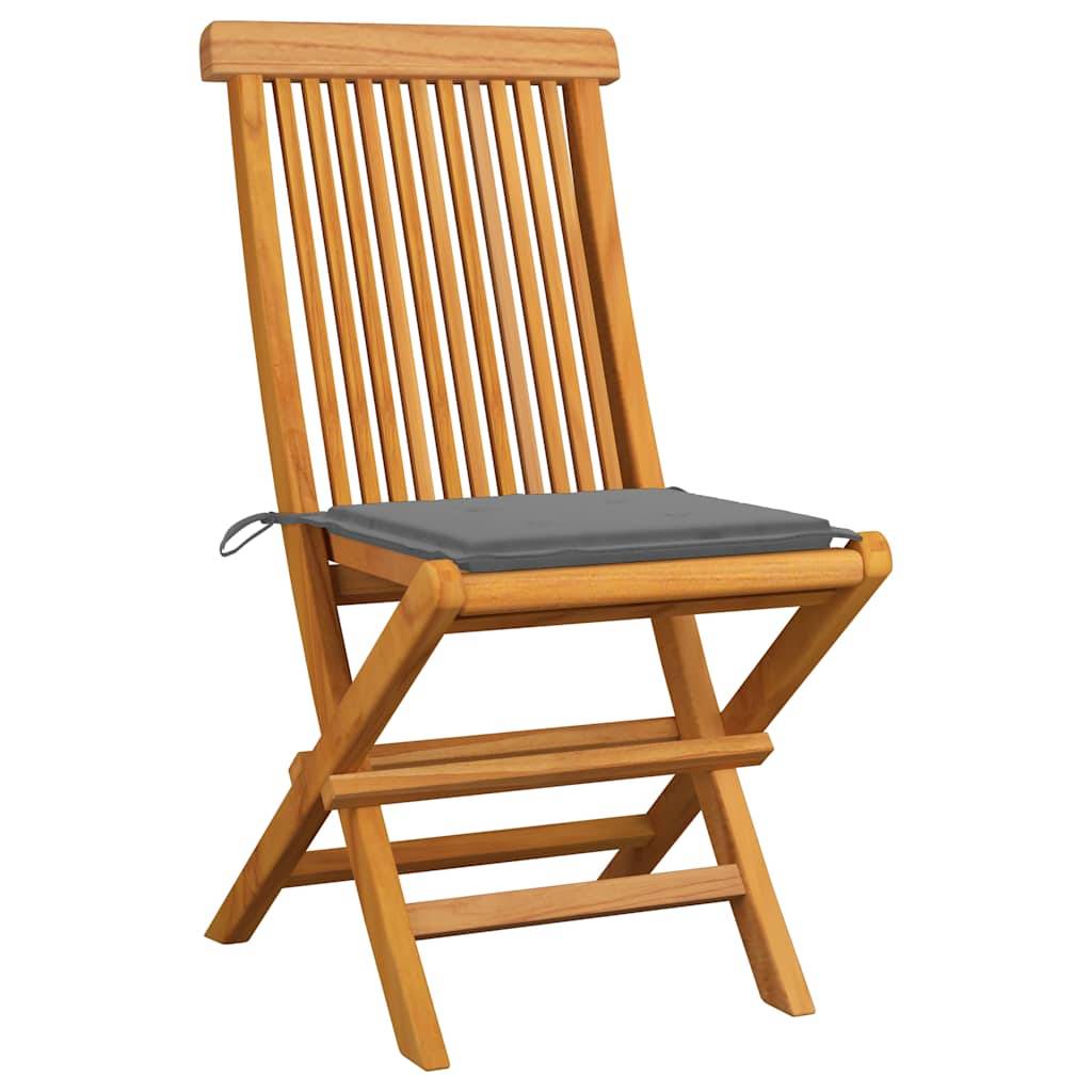 vidaXL Gartenstühle mit Grauen Kissen 4 Stk. Teak Massivholz