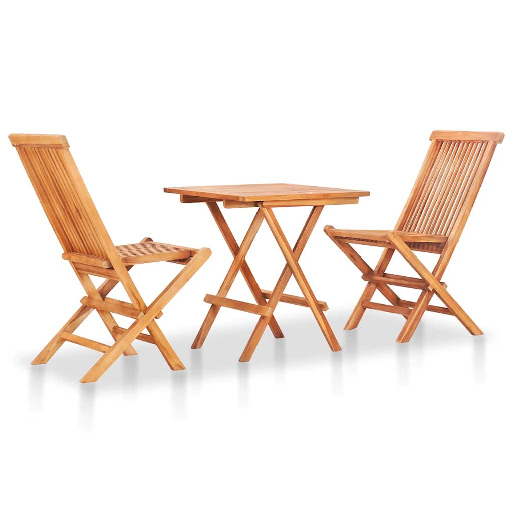 vidaXL 3-tlg. Bistroset mit Grauen Kissen Massivholz Teak