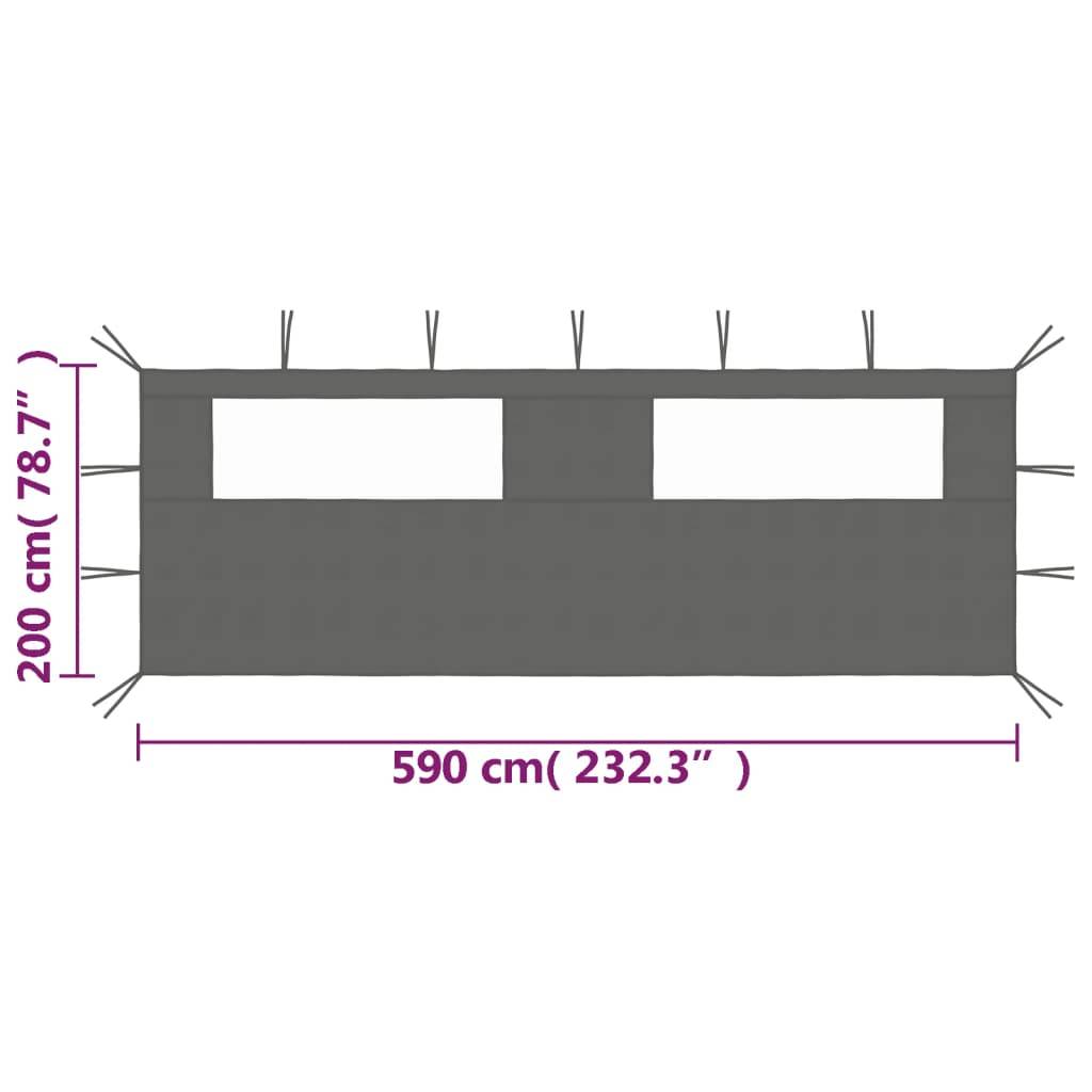 vidaXL Pavillon-Seitenwand mit Fenstern 6x2 m Anthrazit