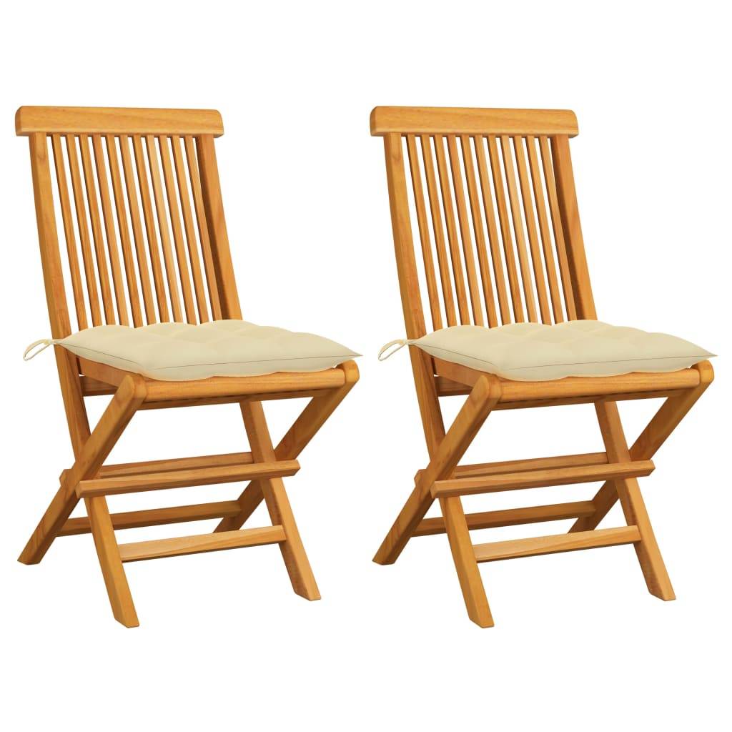 vidaXL Gartenstühle mit Cremeweißen Kissen 2 Stk. Massivholz Teak