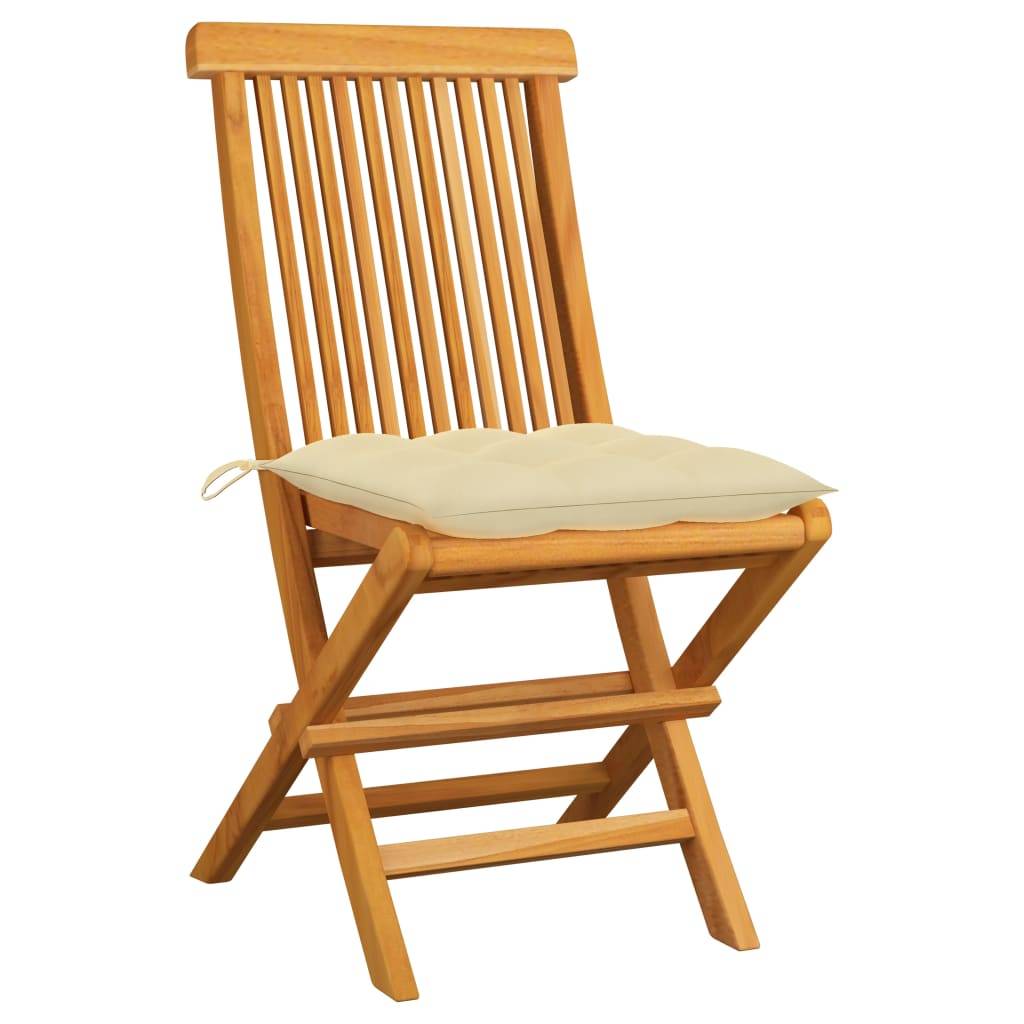 vidaXL Gartenstühle mit Cremeweißen Kissen 2 Stk. Massivholz Teak