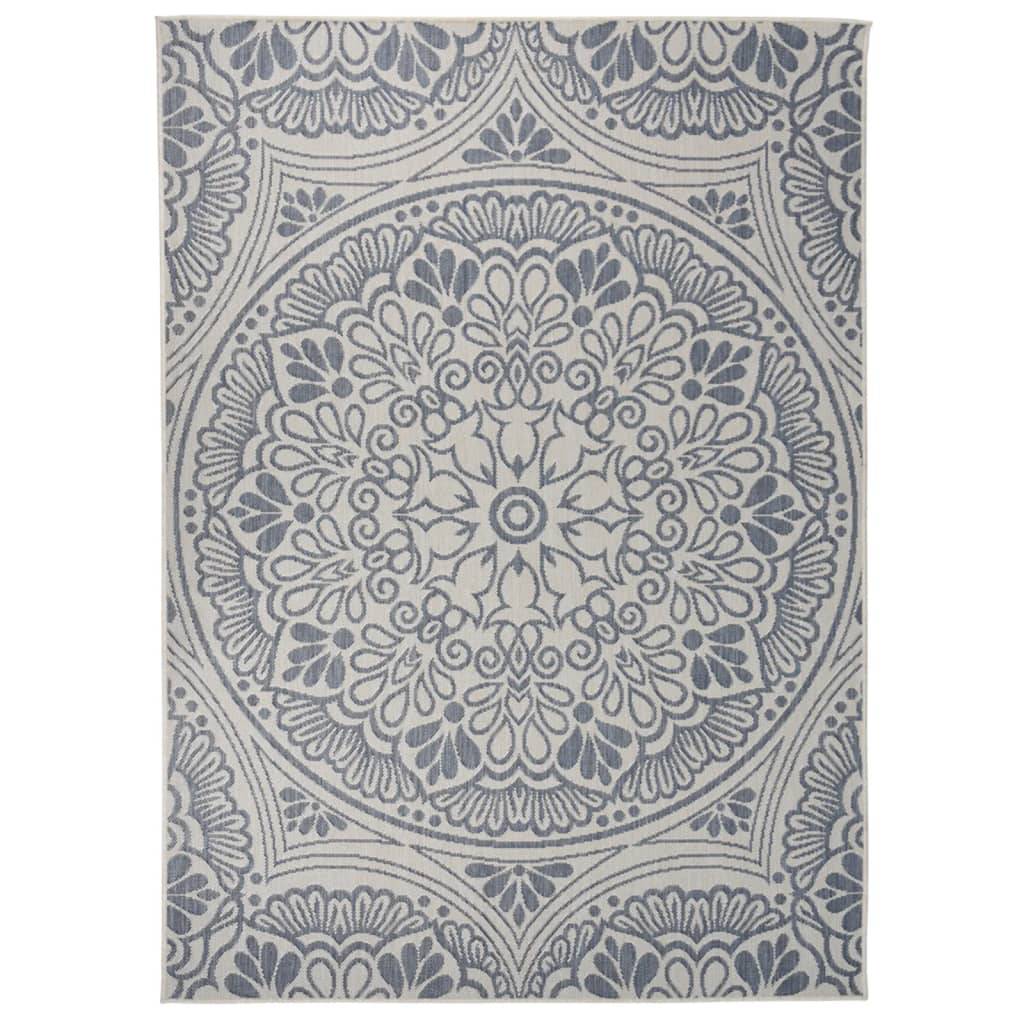 vidaXL Outdoor-Teppich Flachgewebe 200x280 cm Blaues Muster