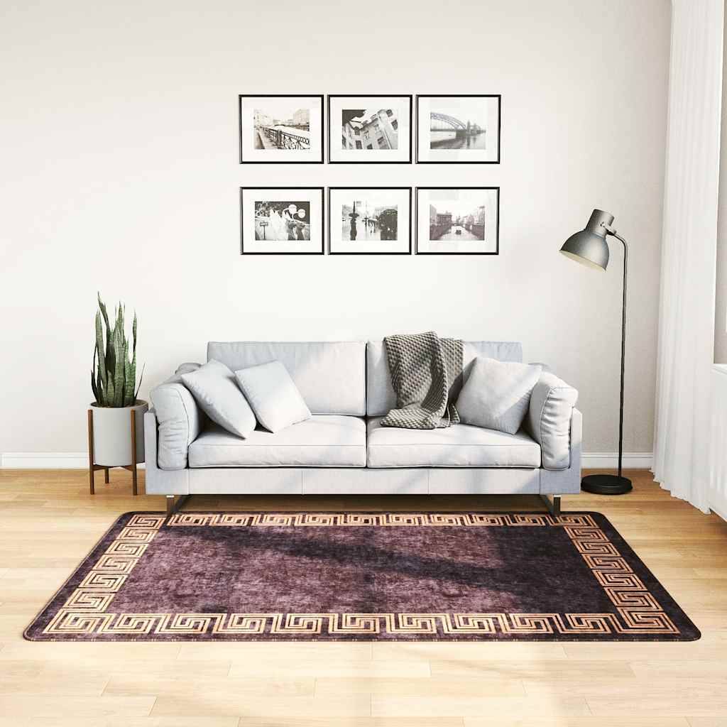 vidaXL Teppich Waschbar 120x180 cm Schwarz und Golden Rutschfest