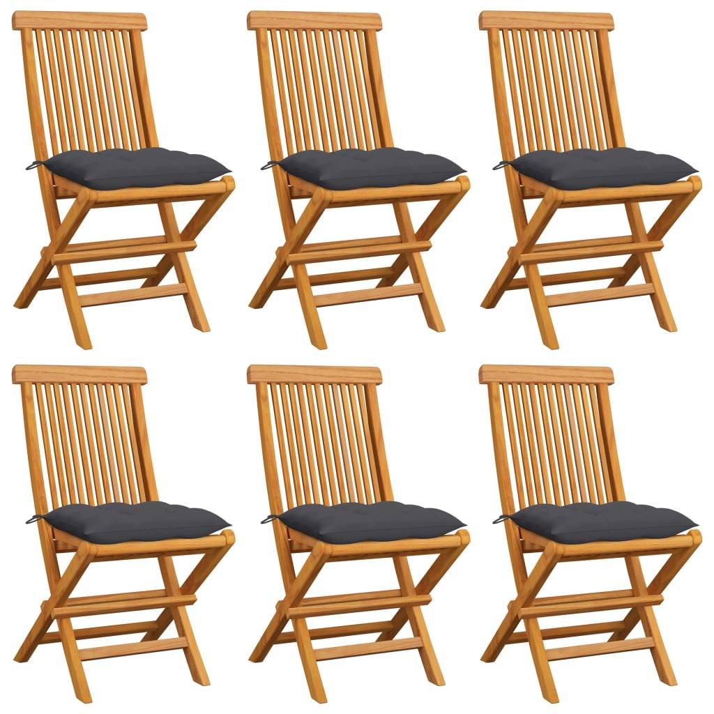 vidaXL Gartenstühle mit Anthrazit Kissen 6 Stk. Massivholz Teak