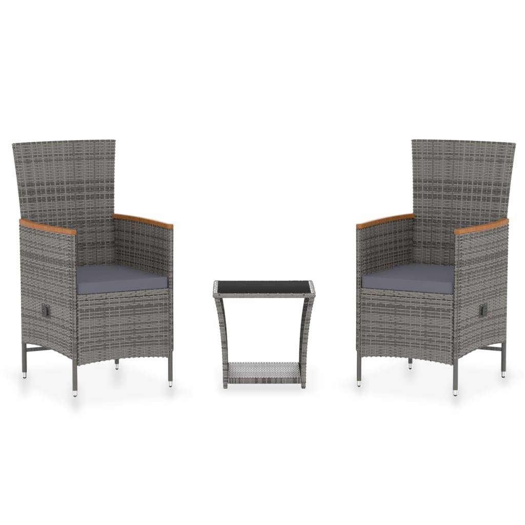 vidaXL 3-tlg. Garten-Lounge-Set mit Kissen Poly Rattan Grau