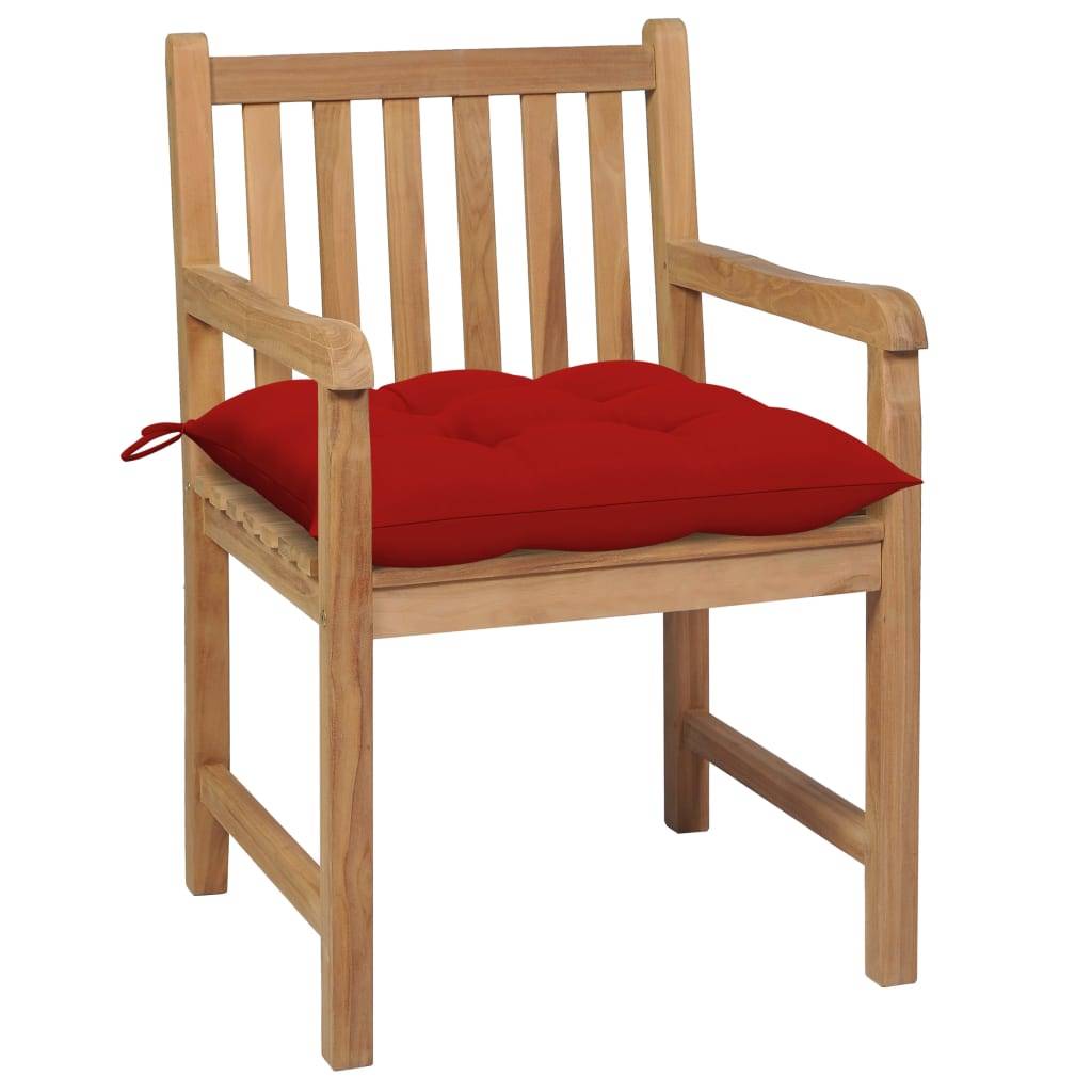 vidaXL Gartenstühle 2 Stk. mit Roten Kissen Massivholz Teak