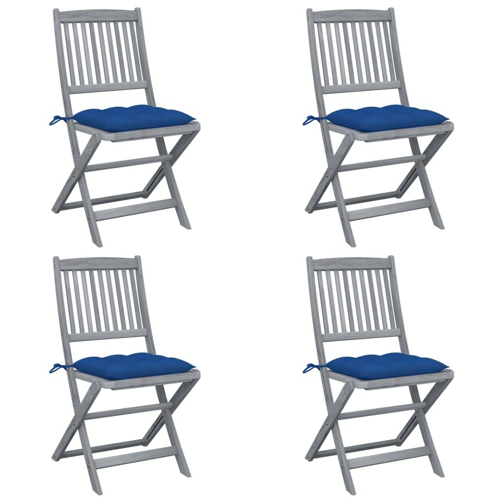 vidaXL Klappbare Gartenstühle 4 Stk. mit Kissen Massivholz Akazie