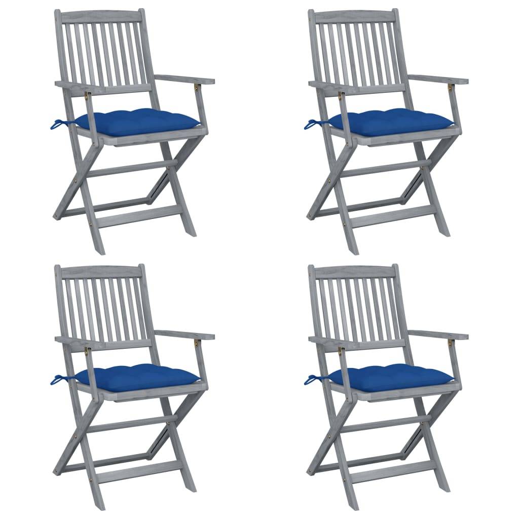 vidaXL Klappbare Gartenstühle 4 Stk. mit Kissen Massivholz Akazie