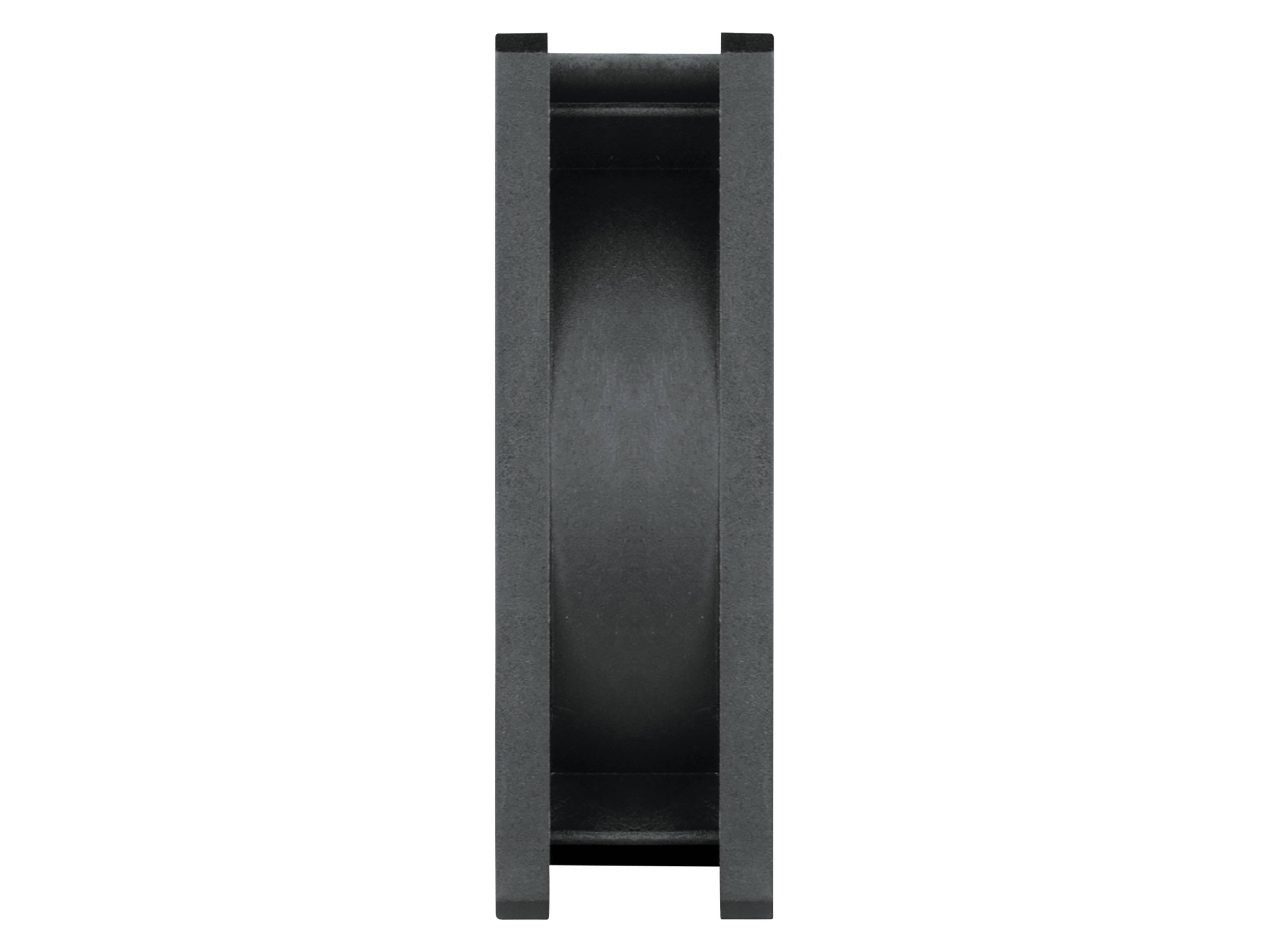 Eine schwarze, rechteckige industrielle Komponente, höchstwahrscheinlich ein Rad oder eine Riemenscheibe, von der Seite betrachtet, die ihre zylindrische Form und glatte Oberfläche zeigt.