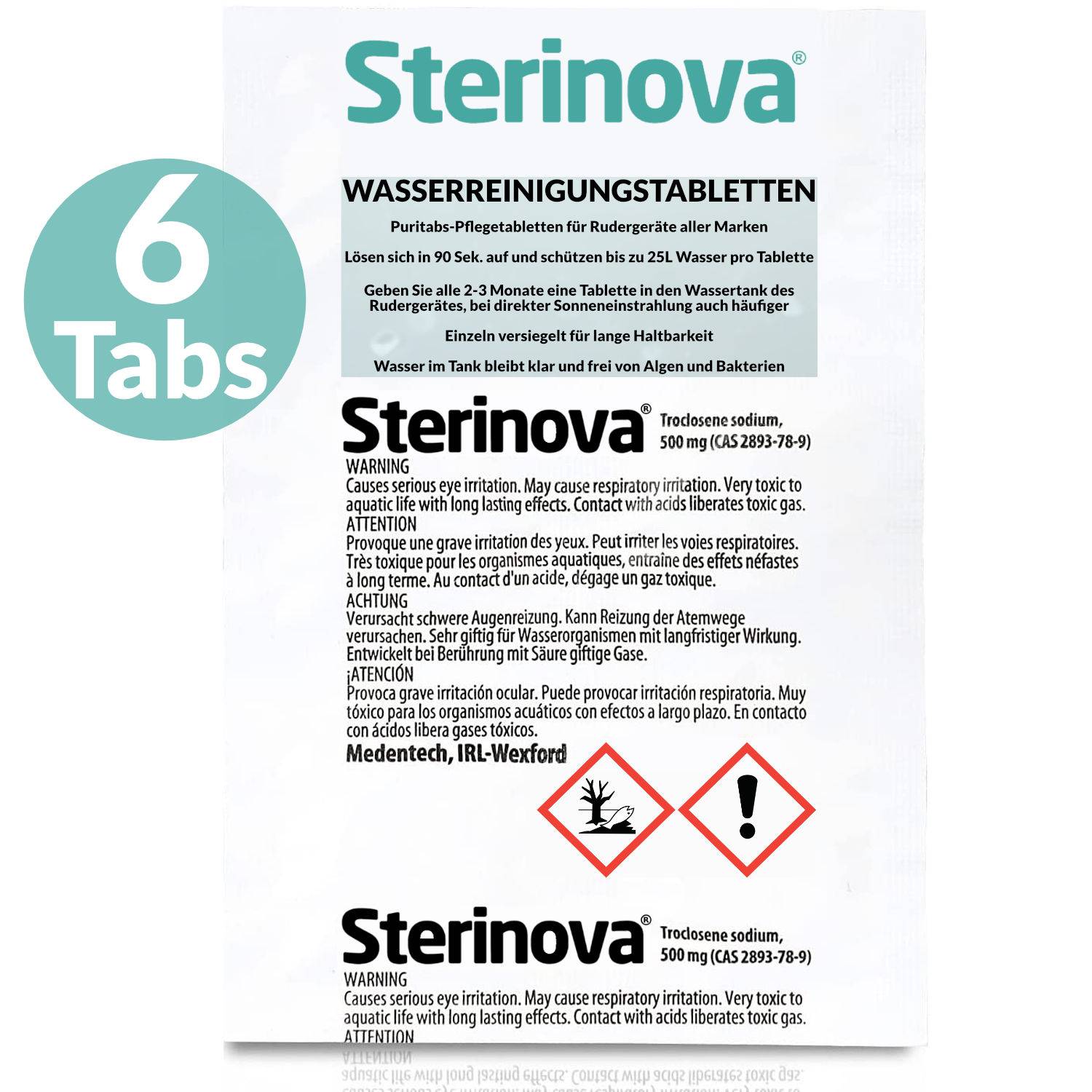 JB White 6x Wasser Rudergerät Tabletten gegen Algen, extra konzentriert, Wasserrudergerät Chlortabletten (1 x 6)
