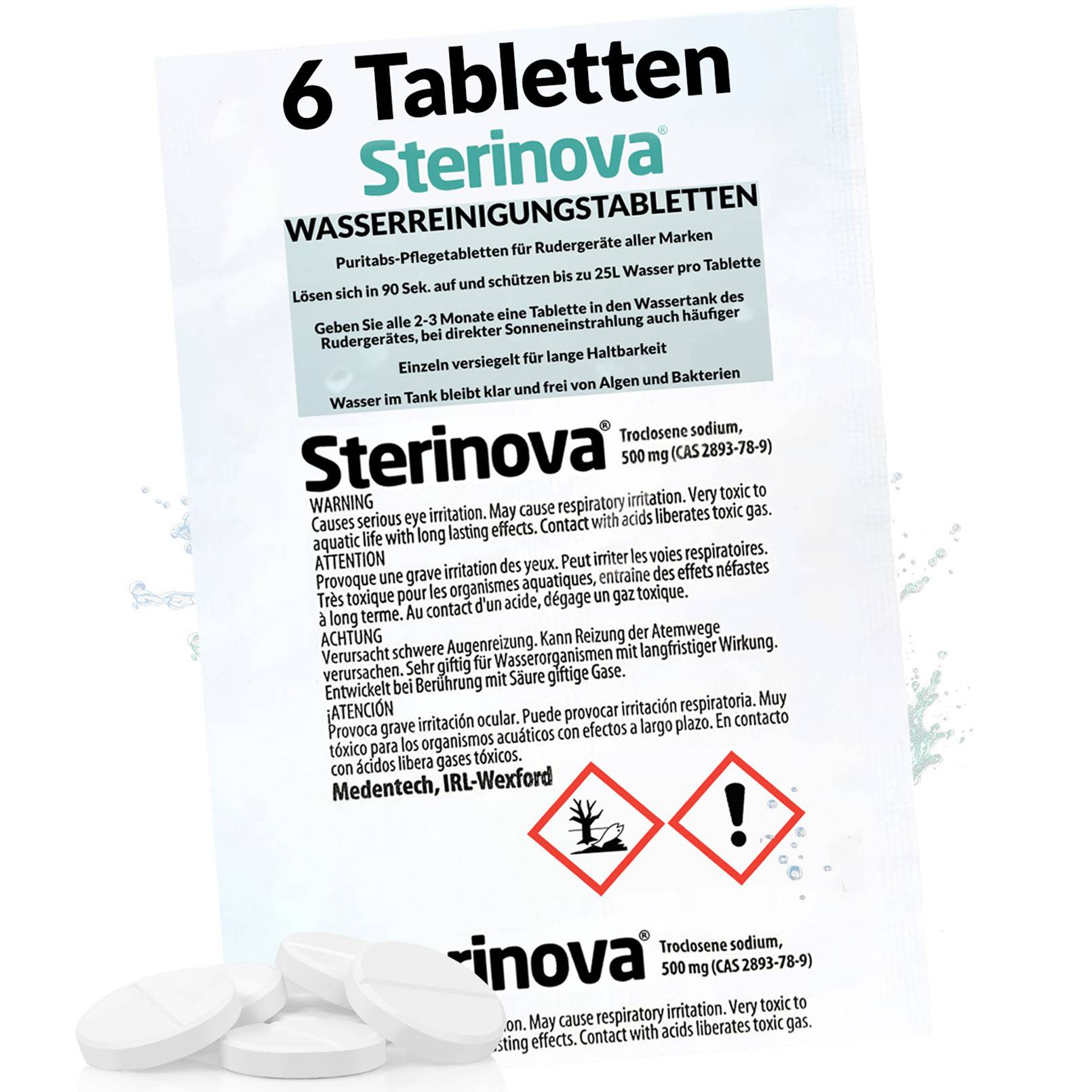 JB White 6x Wasser Rudergerät Tabletten gegen Algen, extra konzentriert, Wasserrudergerät Chlortabletten (1 x 6)