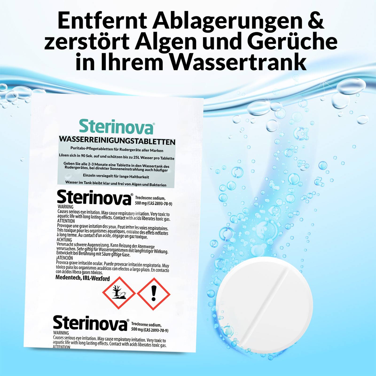 JB White 12x Wasser Rudergerät Tabletten gegen Algen, extra konzentriert, Wasserrudergerät Chlortabletten (2 x 6)