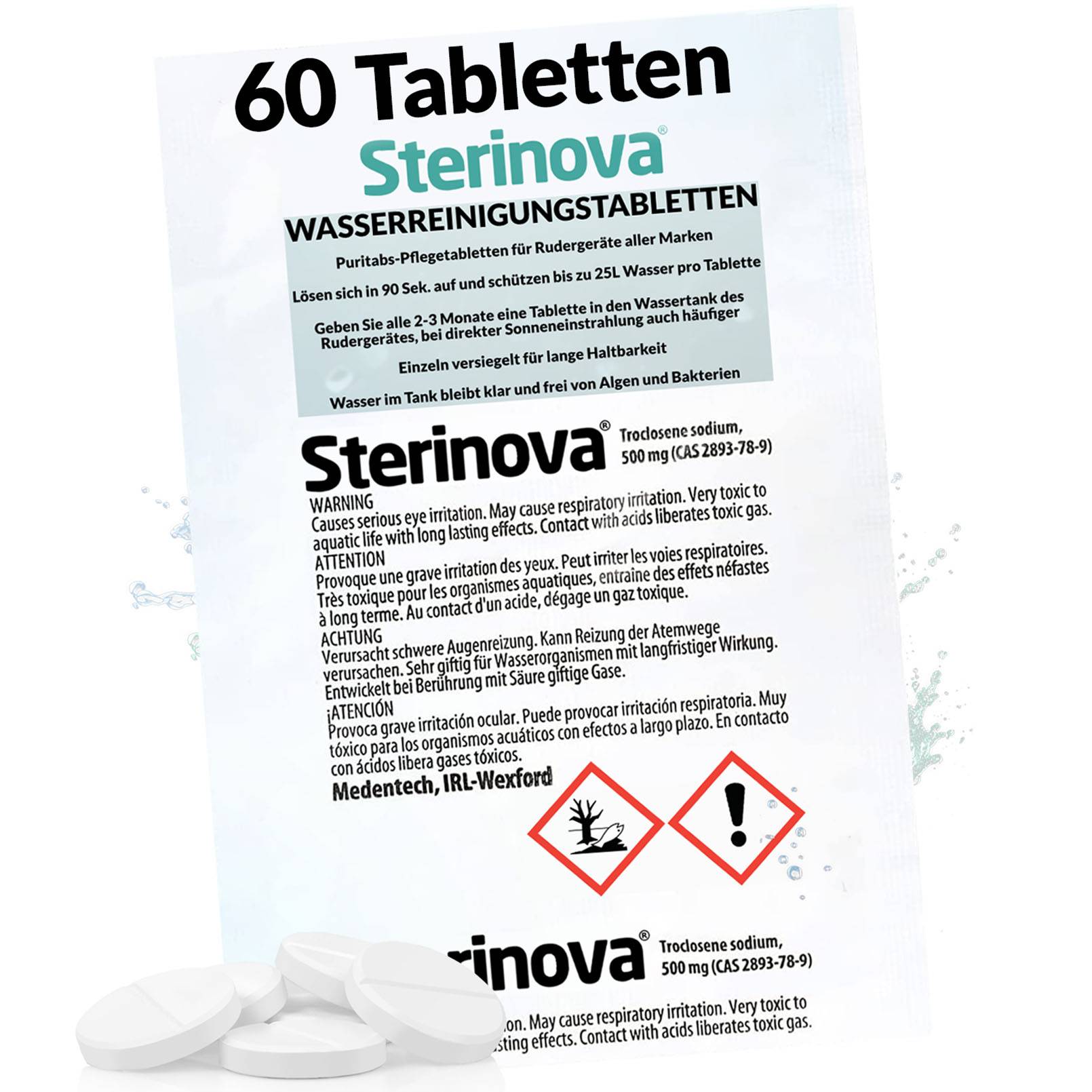 JB White 60x Wasser Rudergerät Tabletten gegen Algen, extra konzentriert, Wasserrudergerät Chlortabletten (10 x 6)