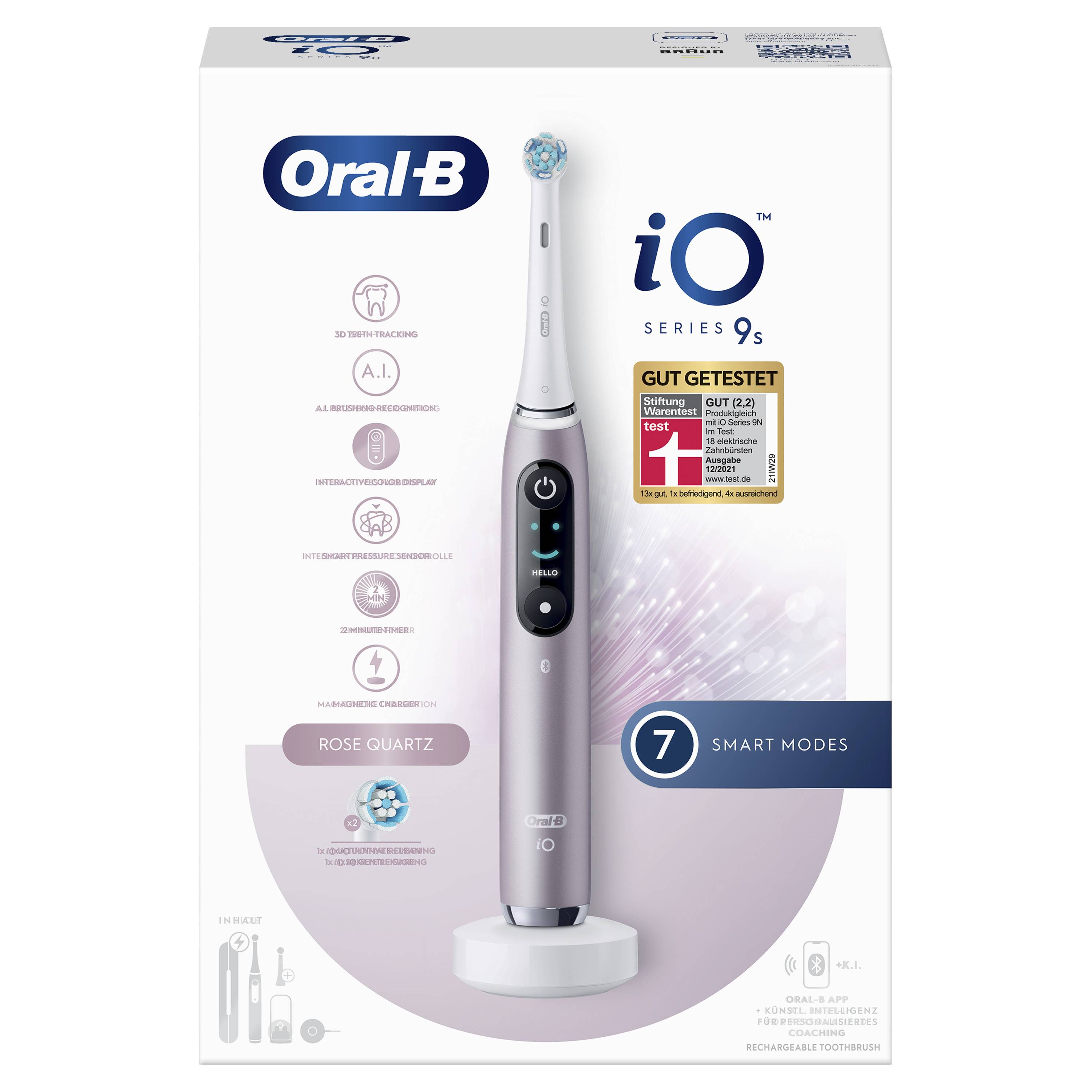 Oral-B iO Series 9n - Erwachsener - Rotierende-vibrierende Zahnbürste - Tägliche Pflege - Zahnfleischpflege - Sensibel - für weiße Zähne - Rose -