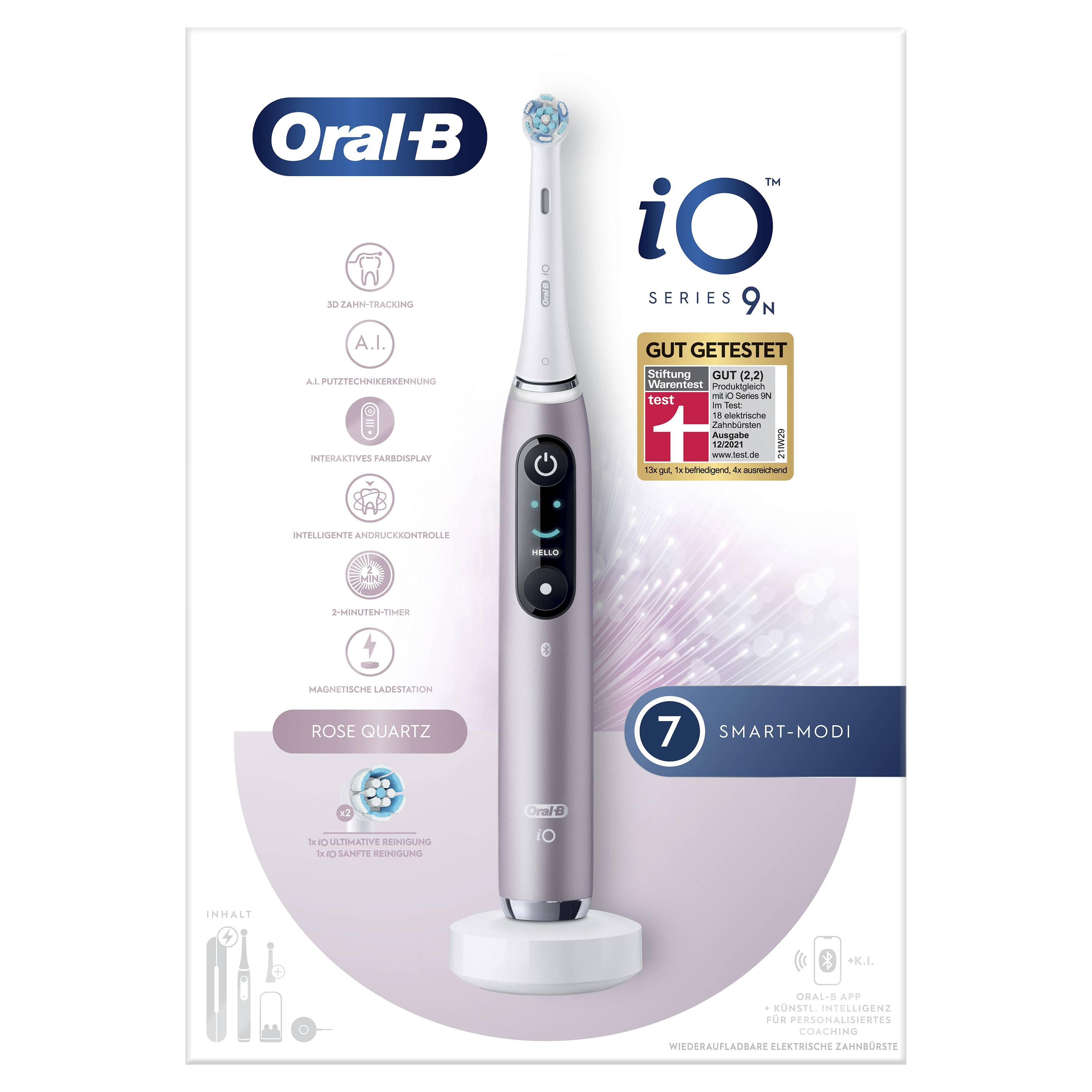 Oral-B iO Series 9n - Erwachsener - Rotierende-vibrierende Zahnbürste - Tägliche Pflege - Zahnfleischpflege - Sensibel - für weiße Zähne - Rose -