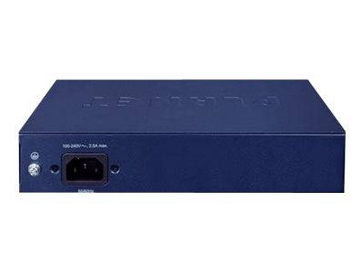 Ein blaues elektronisches Gerät mit einem Netzstromanschluss, der auf dem Rückpanel mit '100-240V~, 2.5A max.' beschriftet ist.