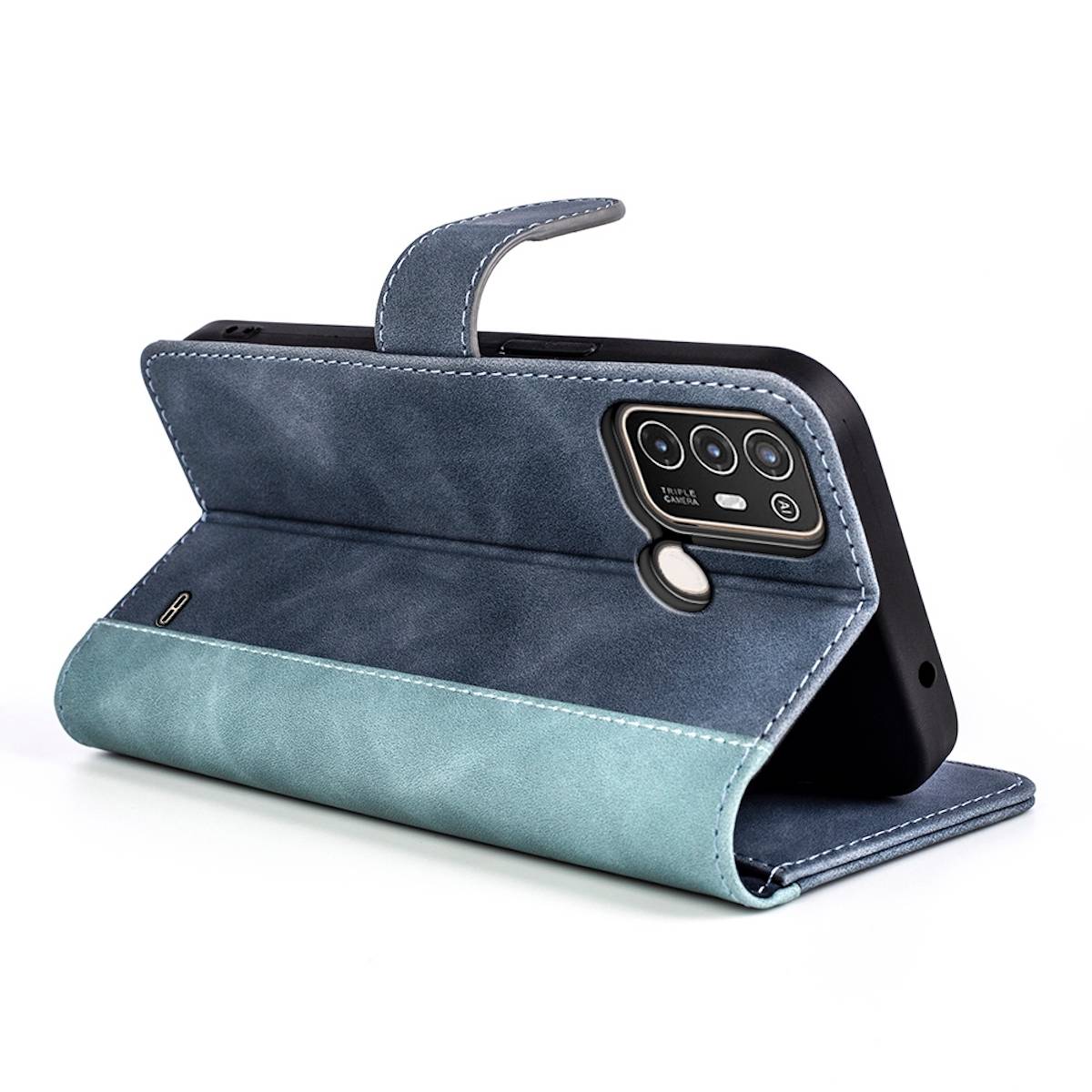 Für ZTE Blade A52 Design Handy Tasche Wallet Premium Blau Schutz Hülle Case Cover Etuis Neu Zubehör