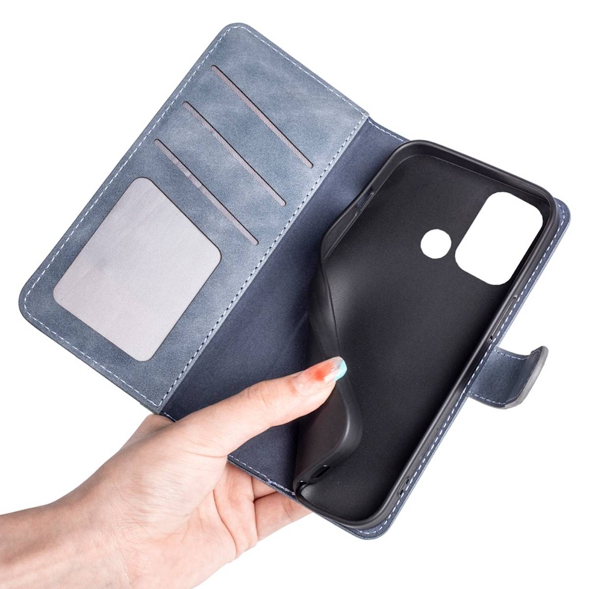 Für ZTE Blade A52 Design Handy Tasche Wallet Premium Blau Schutz Hülle Case Cover Etuis Neu Zubehör