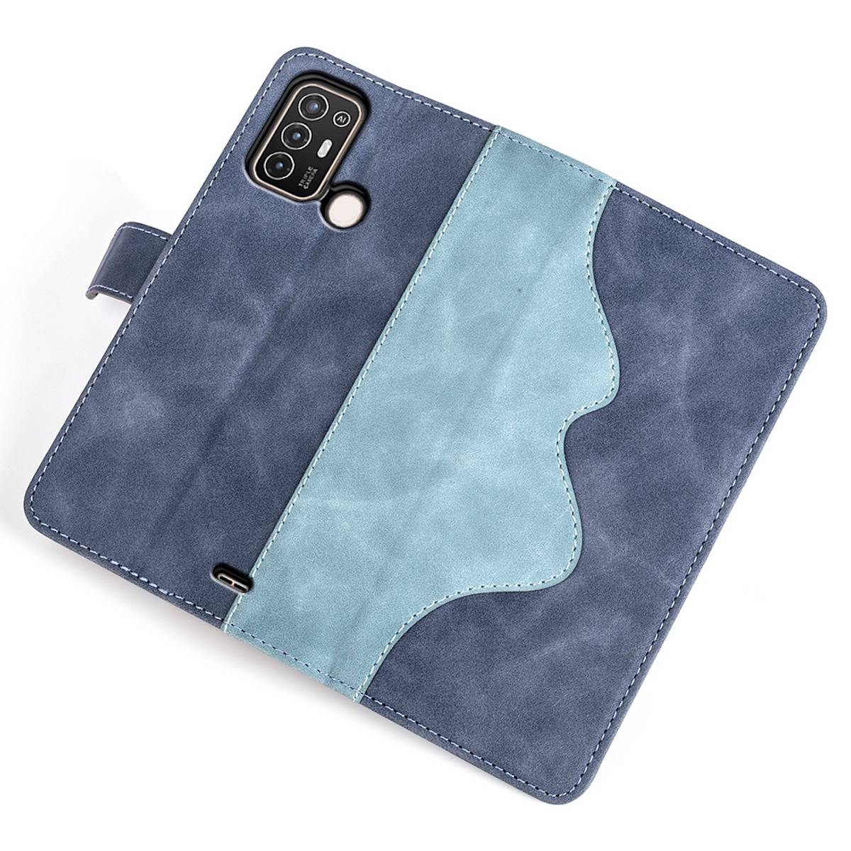Für ZTE Blade A52 Design Handy Tasche Wallet Premium Blau Schutz Hülle Case Cover Etuis Neu Zubehör