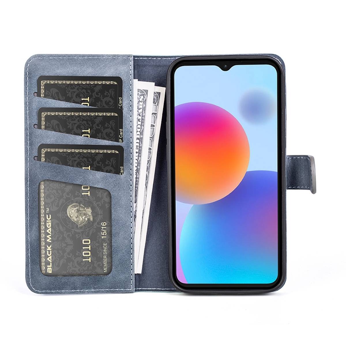 Für ZTE Blade A52 Design Handy Tasche Wallet Premium Blau Schutz Hülle Case Cover Etuis Neu Zubehör