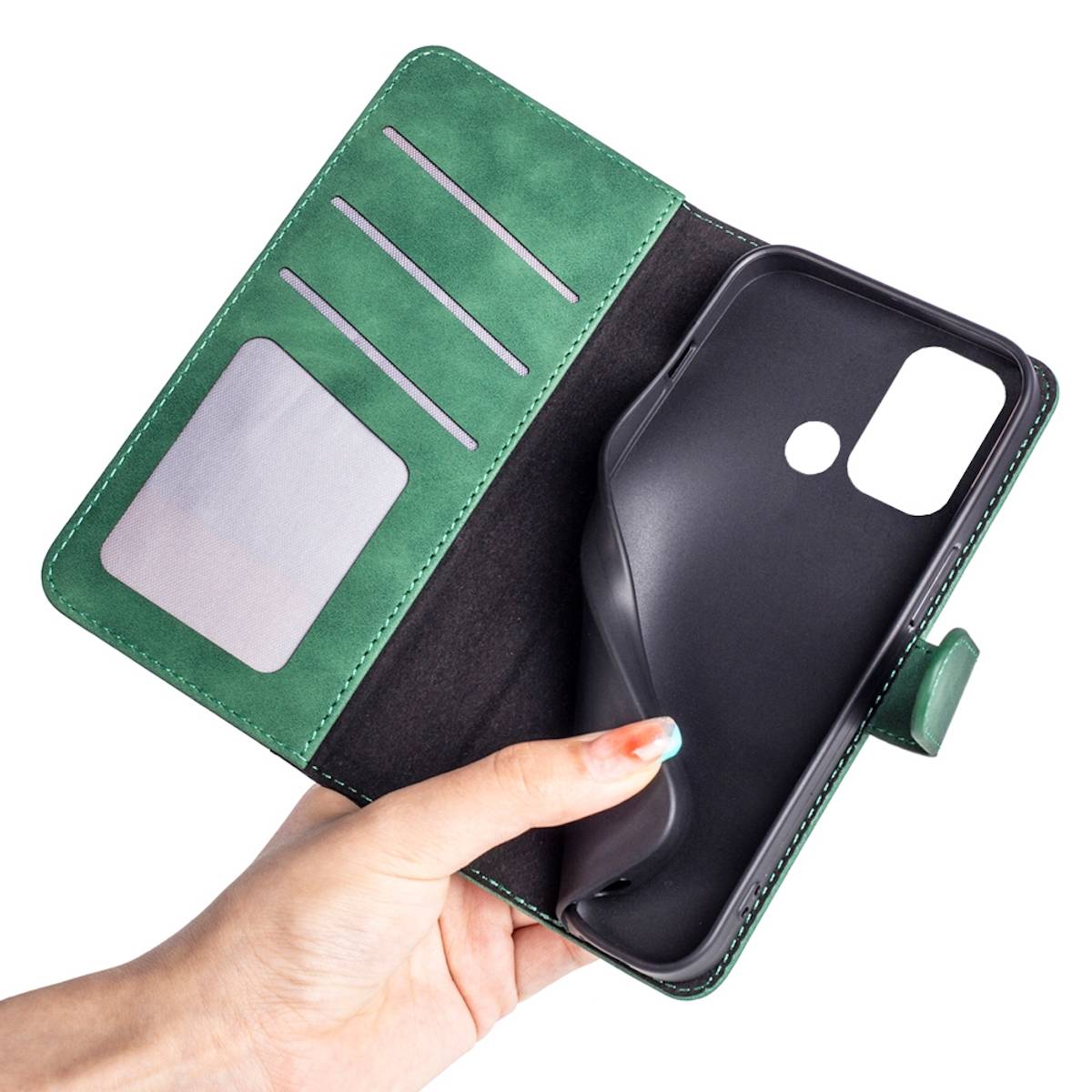 Für ZTE Blade A52 Design Handy Tasche Wallet Premium Grün Schutz Hülle Case Cover Etuis Neu Zubehör