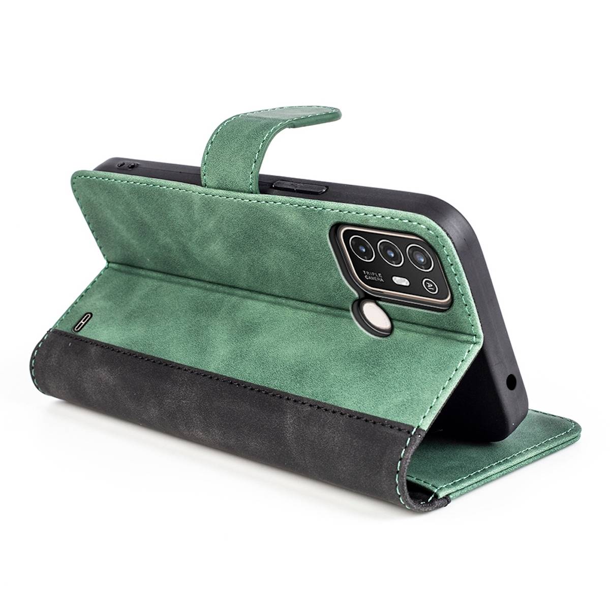 Für ZTE Blade A52 Design Handy Tasche Wallet Premium Grün Schutz Hülle Case Cover Etuis Neu Zubehör