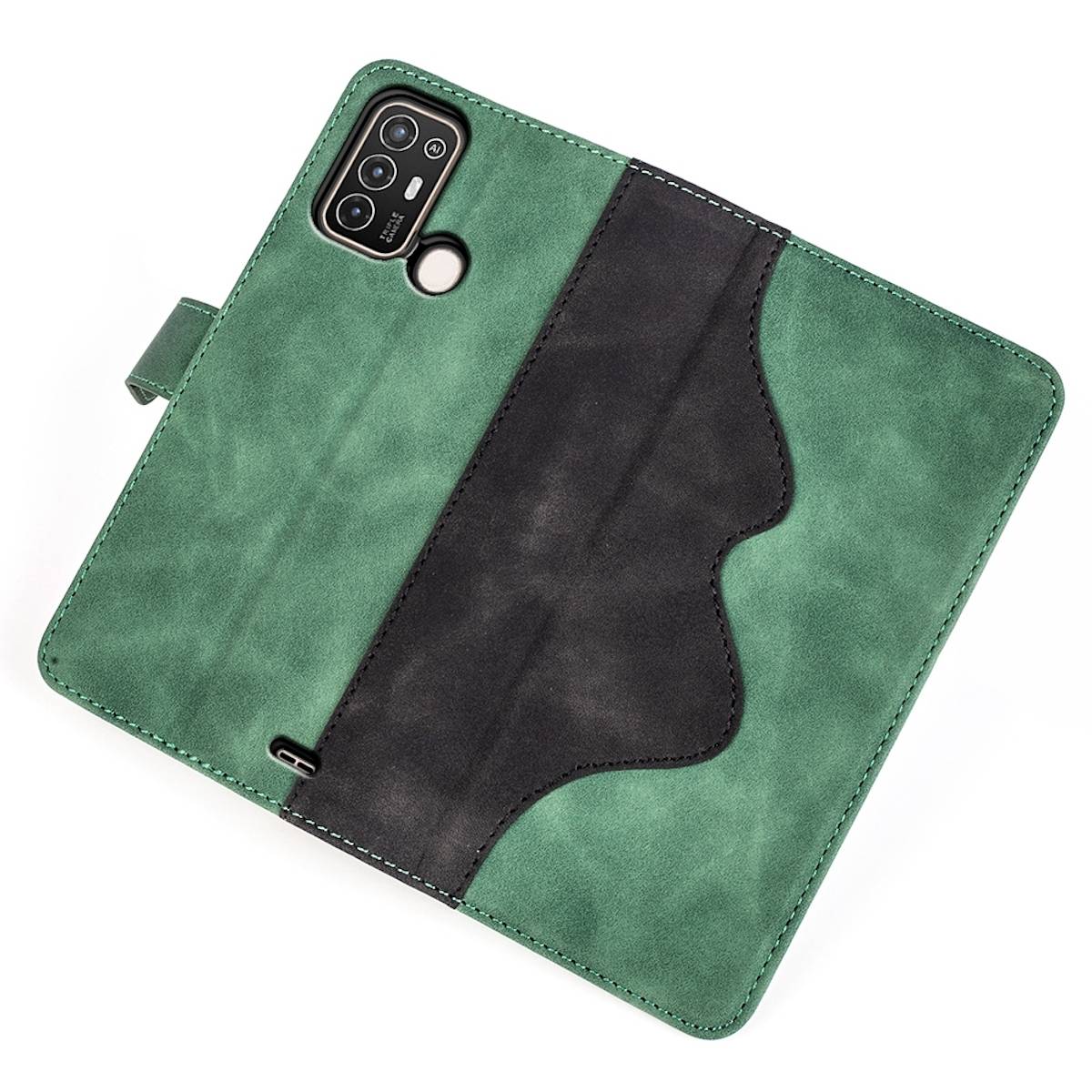 Für ZTE Blade A52 Design Handy Tasche Wallet Premium Grün Schutz Hülle Case Cover Etuis Neu Zubehör