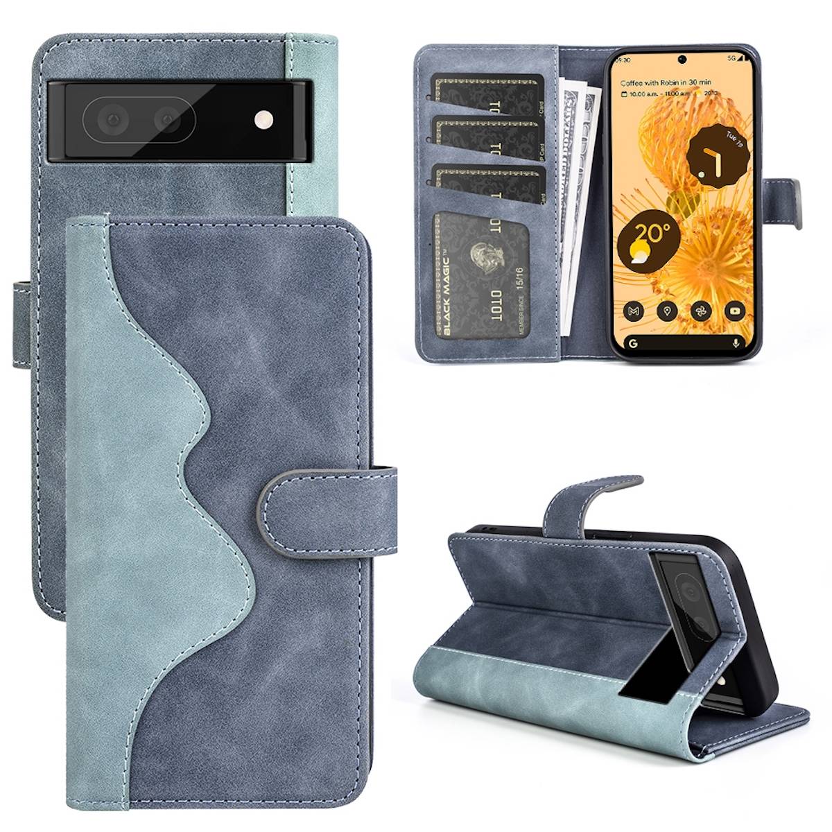 Für Google Pixel 7 Pro Design Handy Tasche Wallet Premium Blau Schutz Hülle Case Cover Etuis Neu Zubehör