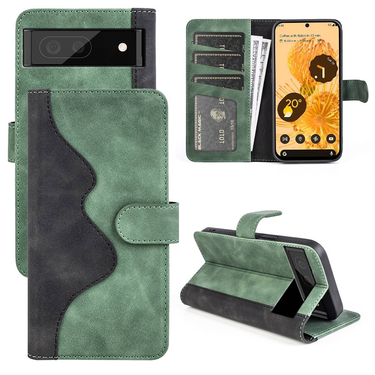 Für Google Pixel 7 Pro Design Handy Tasche Wallet Premium Grün Schutz Hülle Case Cover Etuis Neu Zubehör
