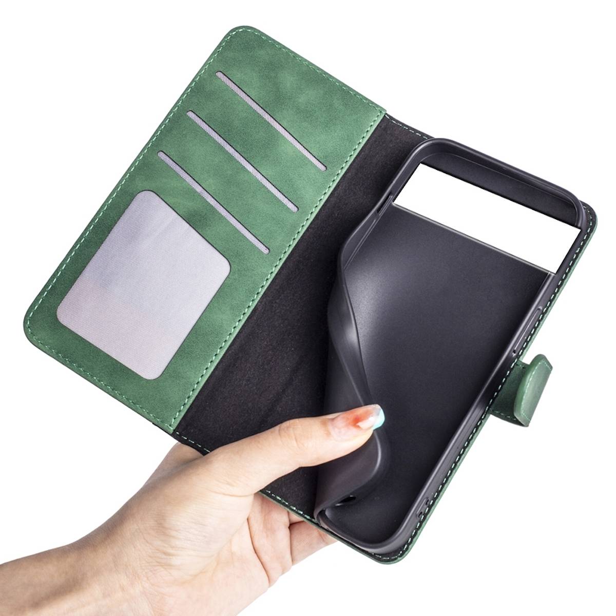 Für Google Pixel 7 Pro Design Handy Tasche Wallet Premium Grün Schutz Hülle Case Cover Etuis Neu Zubehör