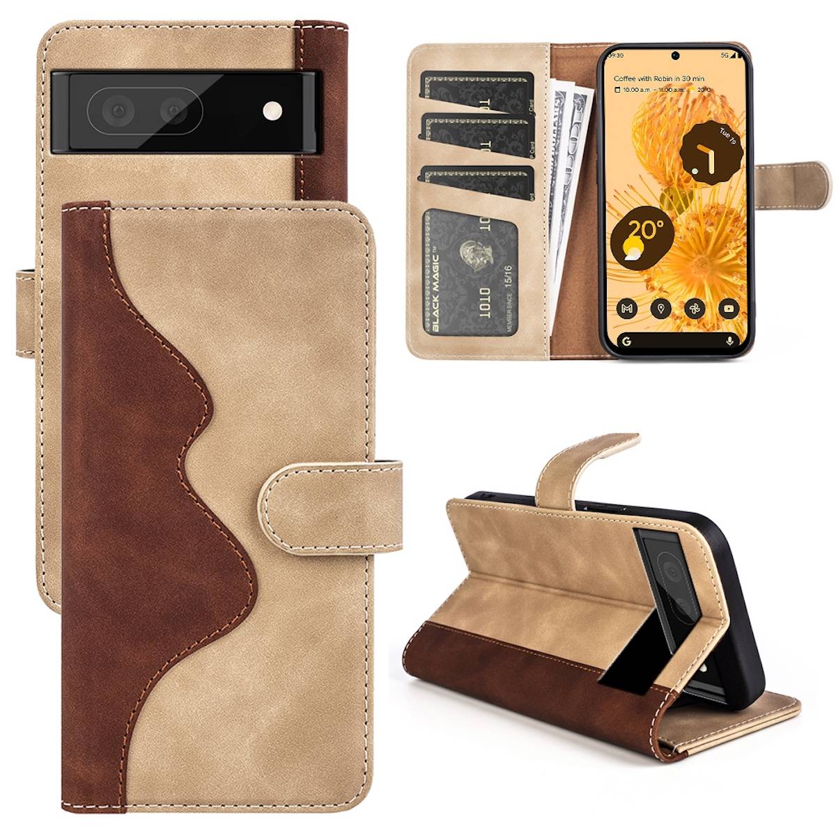 Für Google Pixel 7 Pro Design Handy Tasche Wallet Premium Braun Schutz Hülle Case Cover Etuis Neu Zubehör