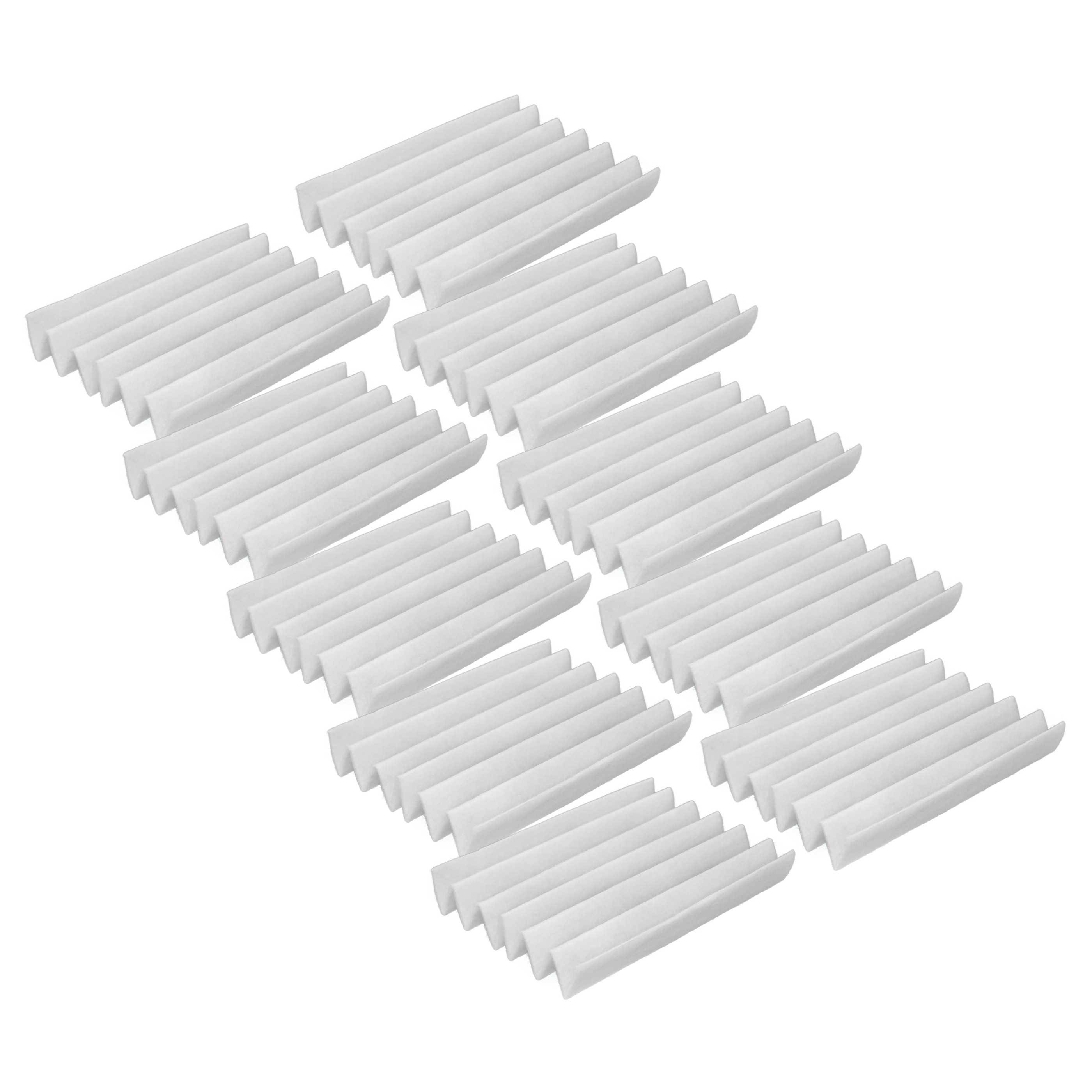 Das Bild zeigt sechzehn weiße Schaumstoffblöcke, die in einem Rastermusters angeordnet sind, wobei jeder Block eine geriffelte Oberfläche aufweist, was auf Verpackungs- oder Schutzmaterial hindeutet.