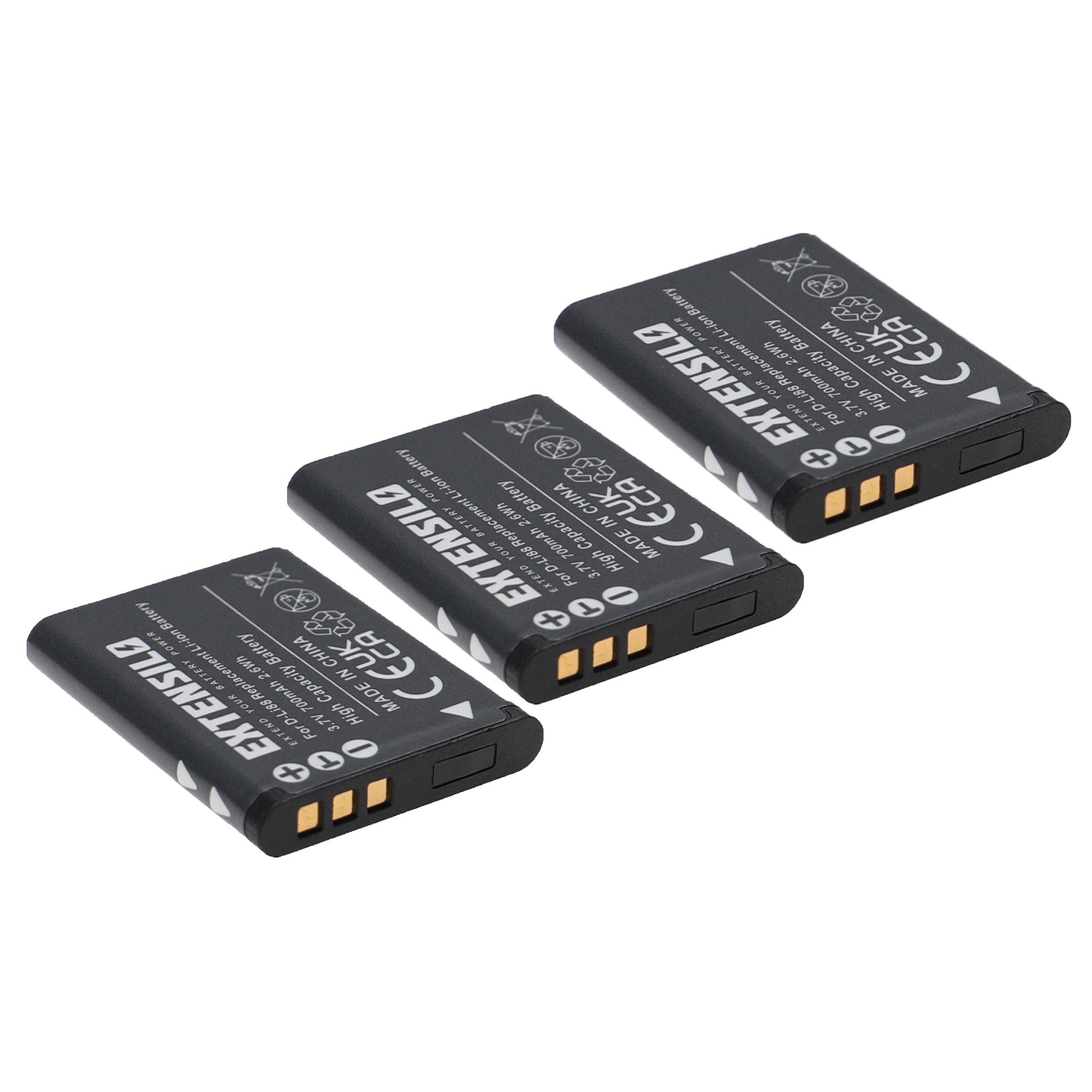 EXTENSILO 3x Akku Ersatz für Pentax D-Li88 | für Kamera (700 mAh, 3,7 V, Li-Ion)