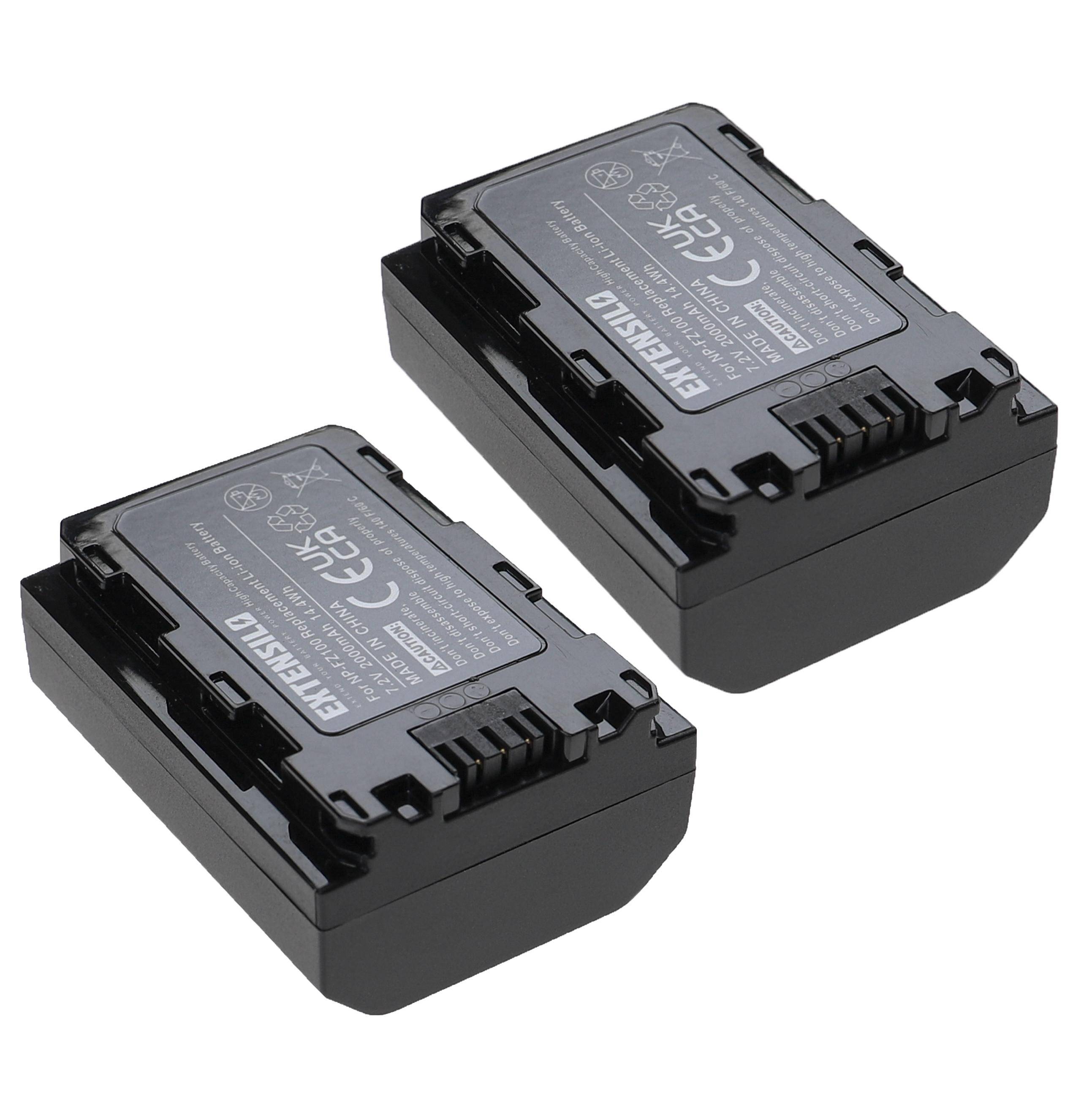 Zwei schwarze wiederaufladbare Lithium-Ionen-Batteriesätze mit der Bezeichnung 'EN-EL15e', die Spezifikationen und Sicherheitssymbole zeigen.