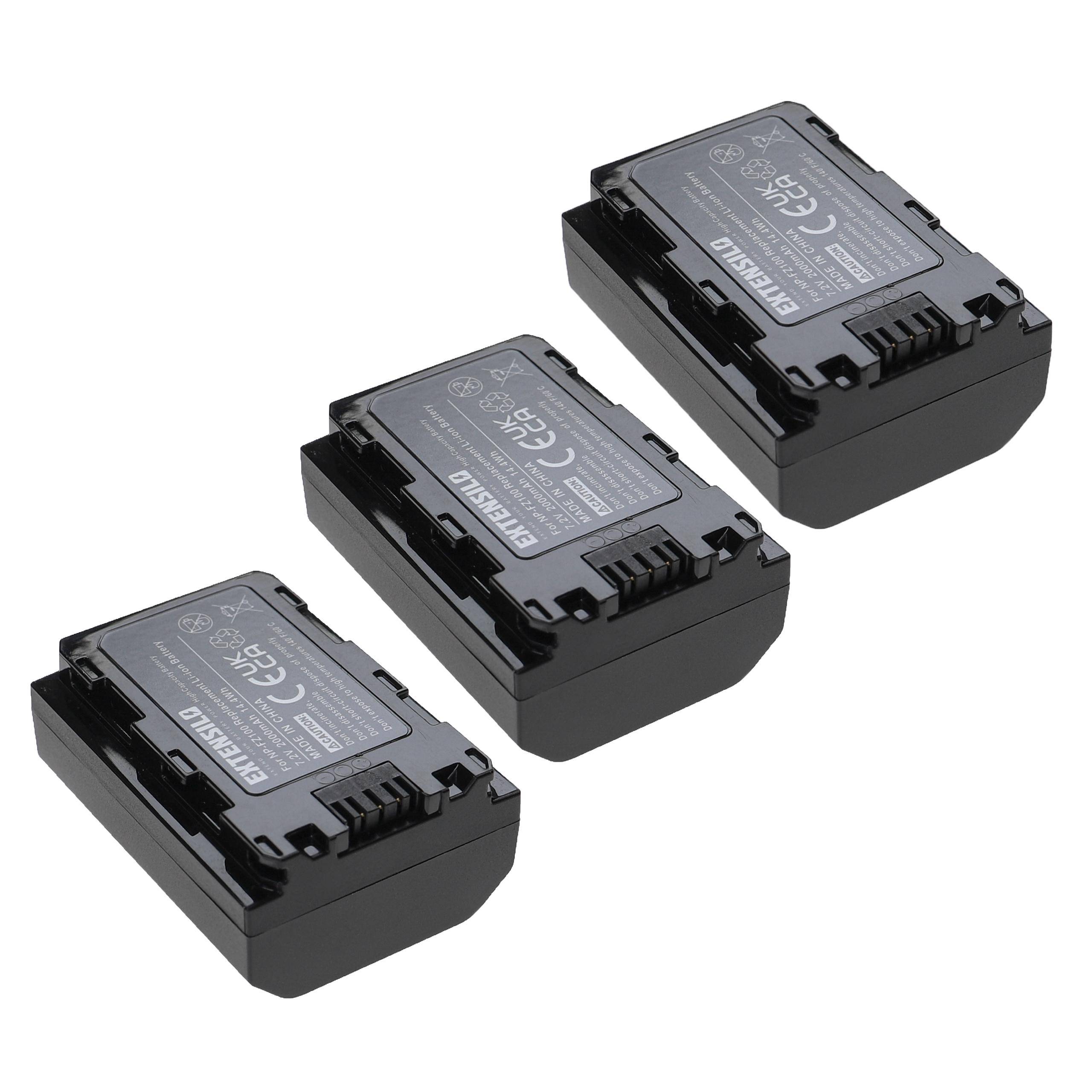 EXTENSILO 3x Akku Ersatz für Sony NP-FZ100 | für Kamera (2000 mAh, 7,2 V, Li-Ion)