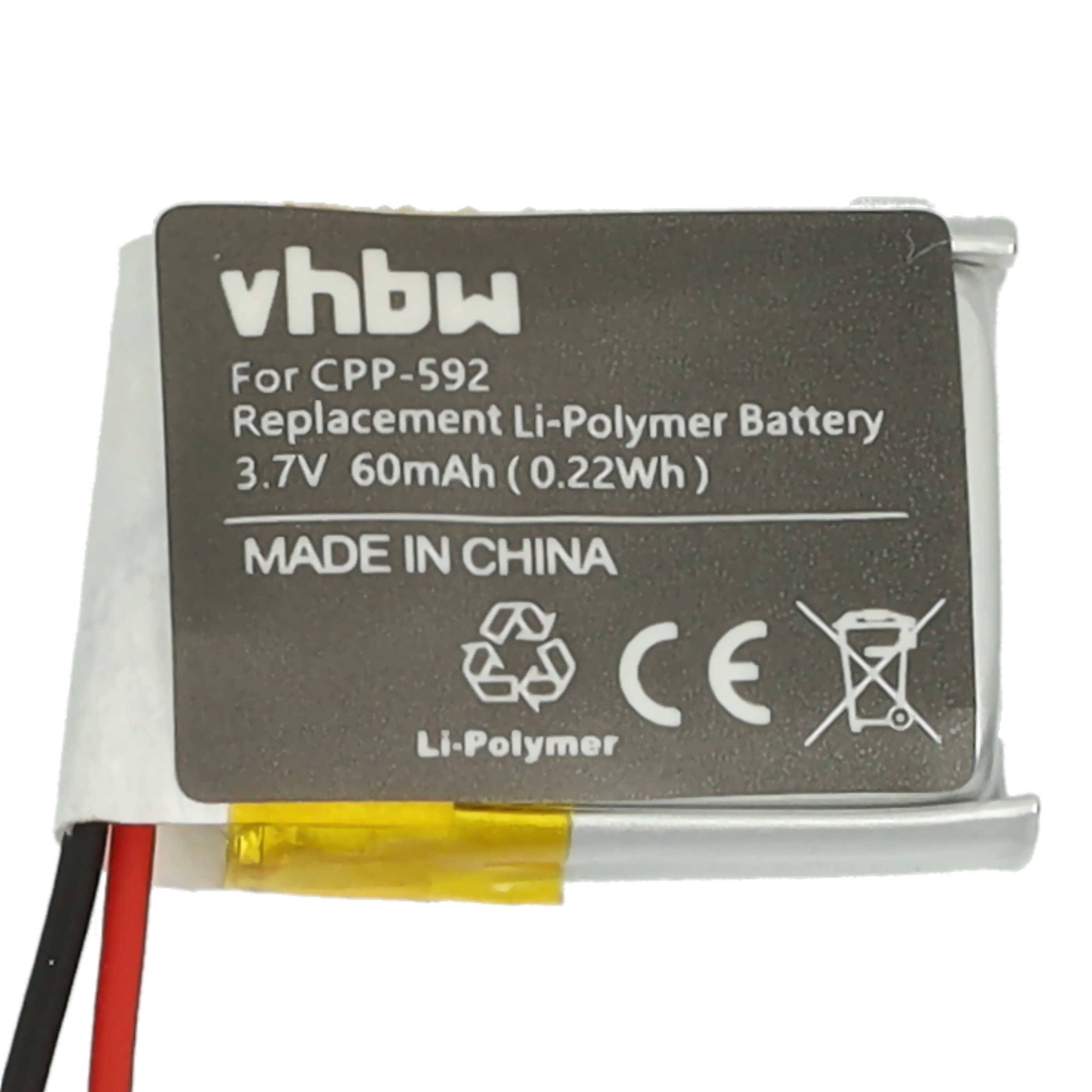 Kleine rechteckige Lithium-Polymer-Batterie mit der Bezeichnung „vhbw für CPP-592 Ersatz Li-Polymer-Batterie 3,7V 60mAh (0,222Wh)