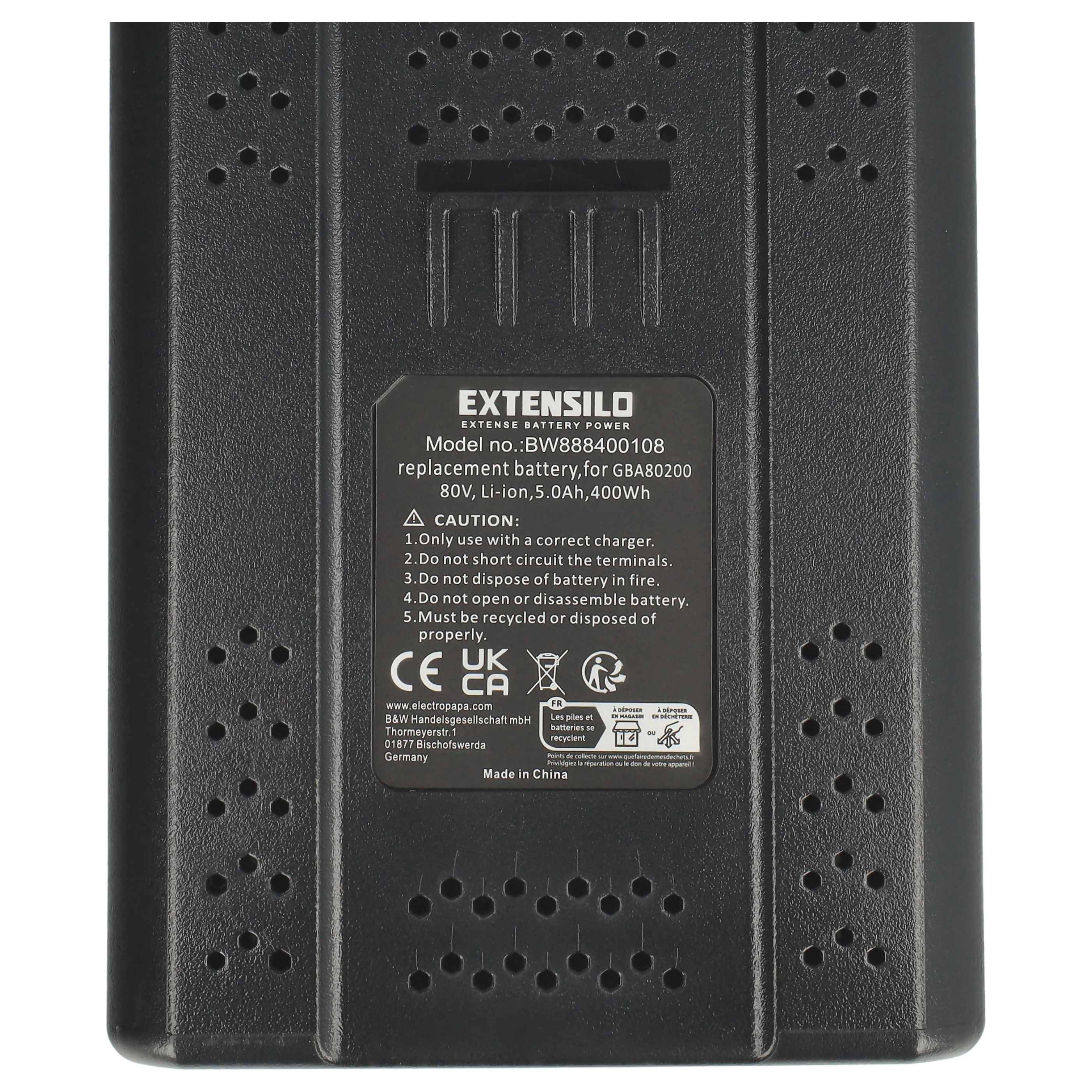 EXTENSILO Akku kompatibel mit Stiga Combi 48 AE, Combi 43 S AE, Combi 43 AE Werkzeug, Akku-Gartengerät (5000 mAh, Li-Ion, 80 V)