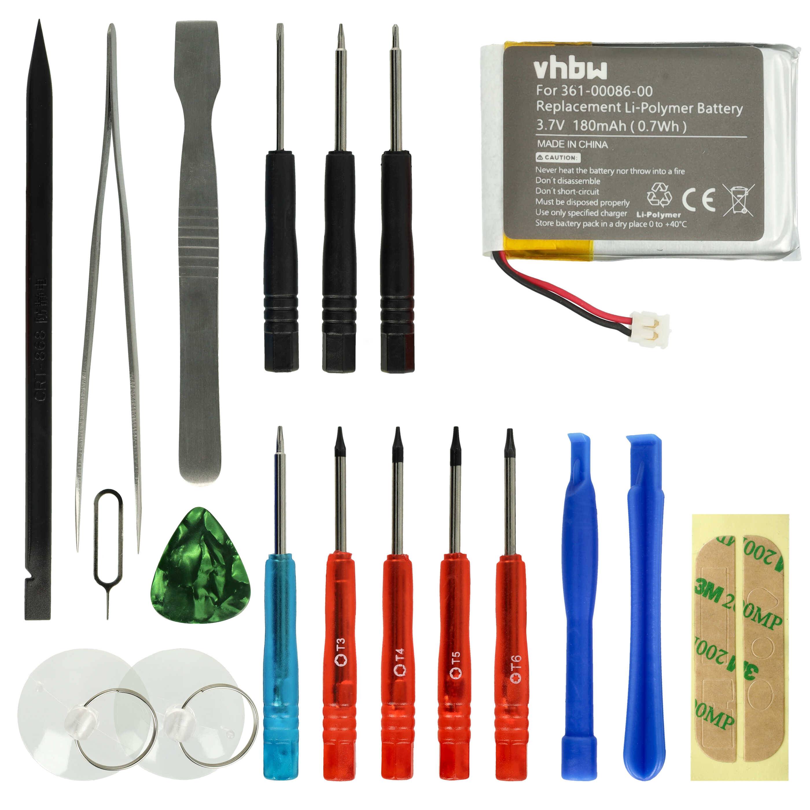 vhbw Akku Ersatz für Garmin 361-00072-00 für Smartwatch Uhr Fitnessarmband (180mAh, 3,7V, Li-Polymer) + Werkzeug-Set