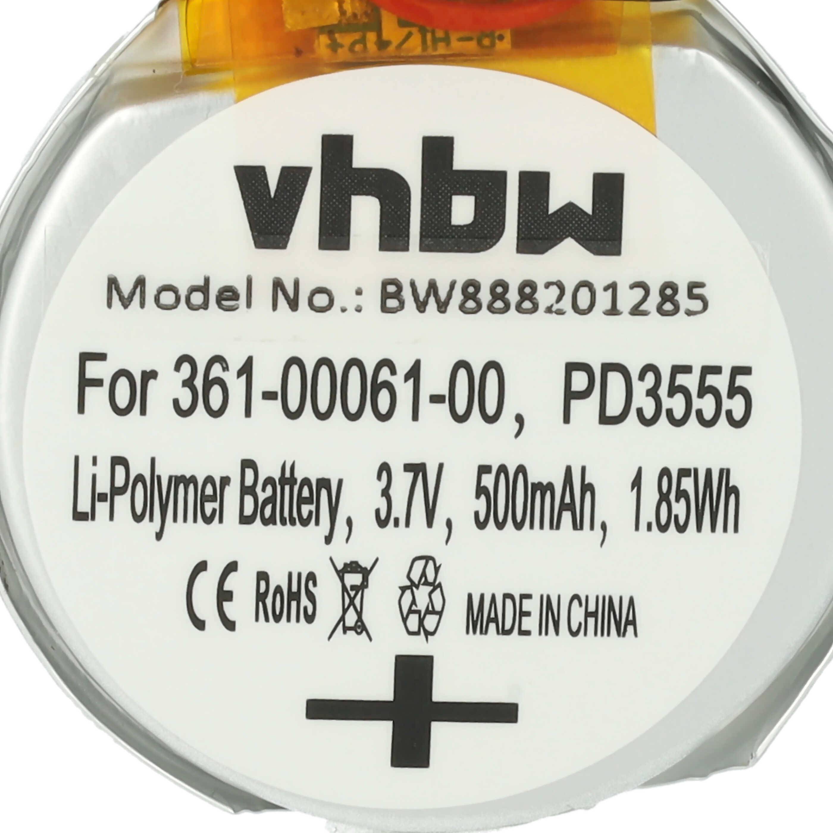 Das Bild zeigt einen vhbw Li-Polymer-Akku, Modellnummer BW888201285, mit 3,7V, 500mAh, 1,85Wh Spezifikationen, gekennzeichnet als RoHS-konform und hergestellt in China.
