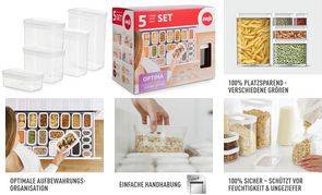 emsa Trockenvorratsdose OPTIMA, 5er Set (0,45/2x1/1,6/2,2L) transparent/weiß, Frischedichtung, BPA-frei, Kunststoff