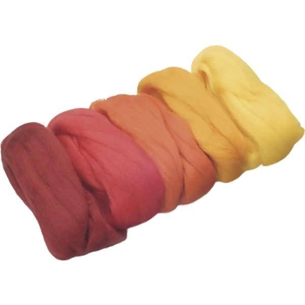 Merinowolle-Mix gelb, sonnengelb, orange, hellrot, rot VE=50g