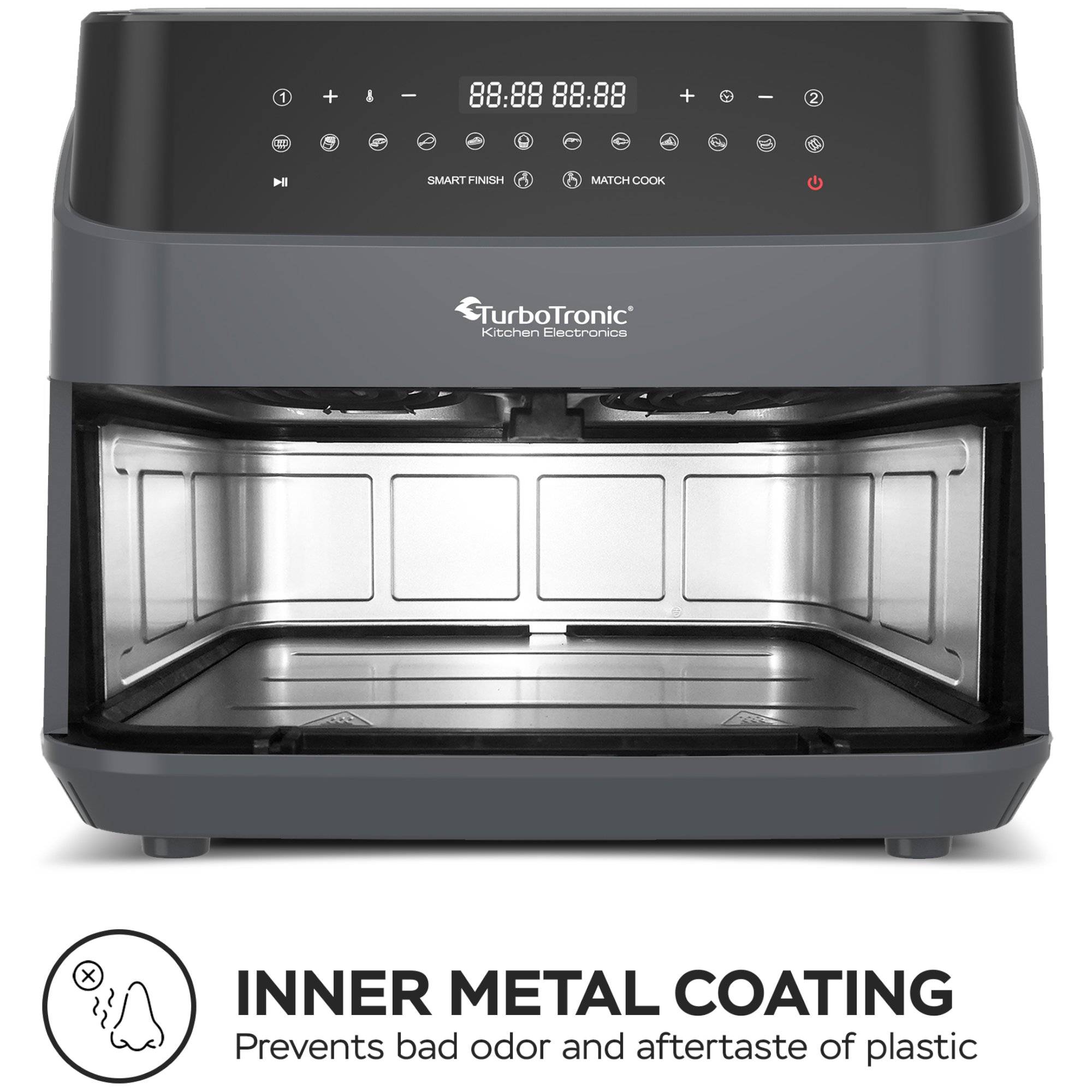 TurboTronic Heißluftfritteuse XXL doppel Airfryer 1600W / 9L (2x 4,5L Kammer) 12 Programme ohne Fett Öl Dual Luftfritteuse Air Friteuse Power