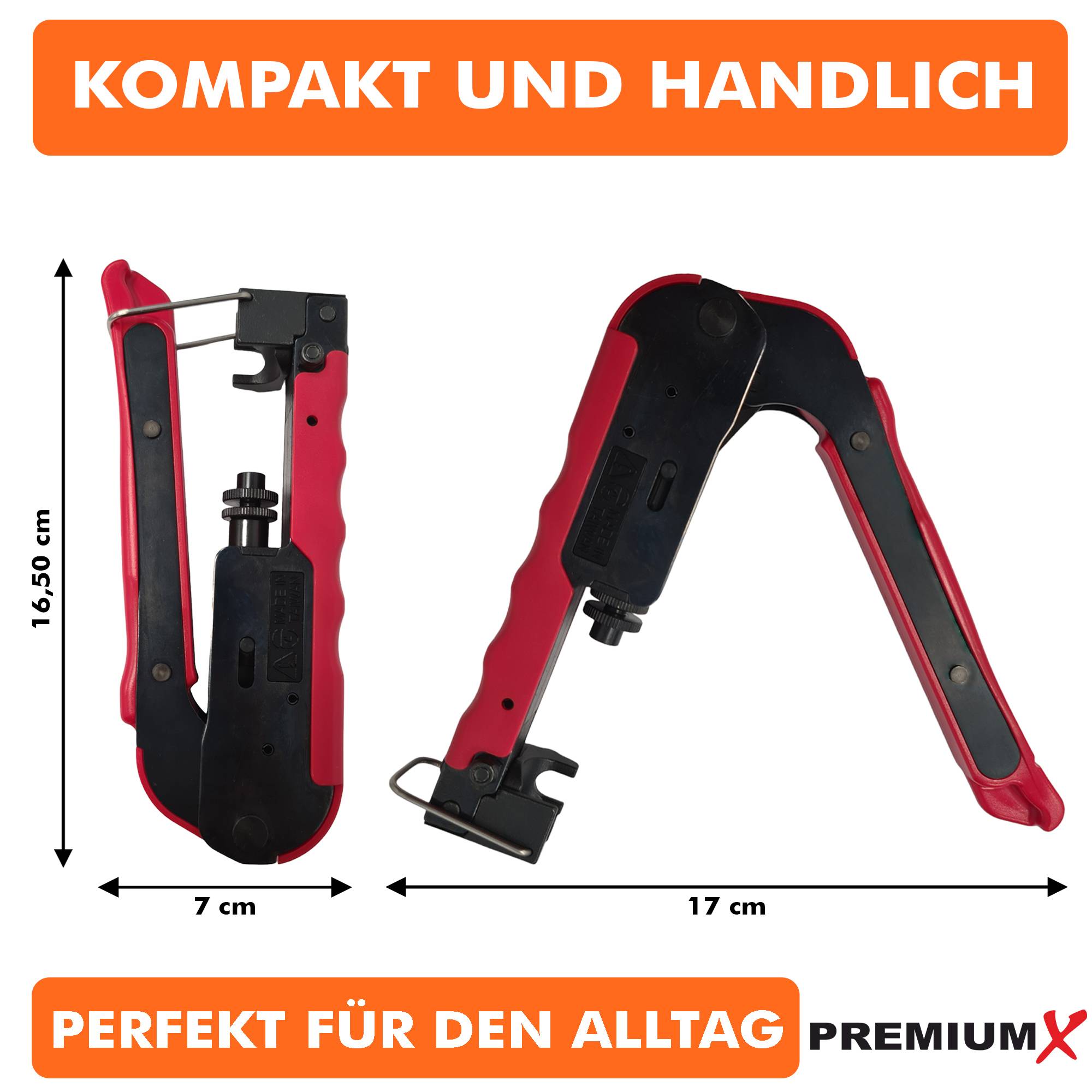 PremiumX Kompressionszange CT-200 für F-Stecker RG59 RG6 RG11 | Professionelle Presszange für Koaxialkabel SAT TV Antennenkabel | Metall Zange werkz