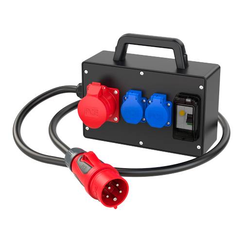 PC ELECTRIC 9216052 - Mobilverteiler "TRAUNSEE" (Eingang: 1x Stecker 400V/16A/5-pol + 1,5m Kabel | Ausgang: 1x