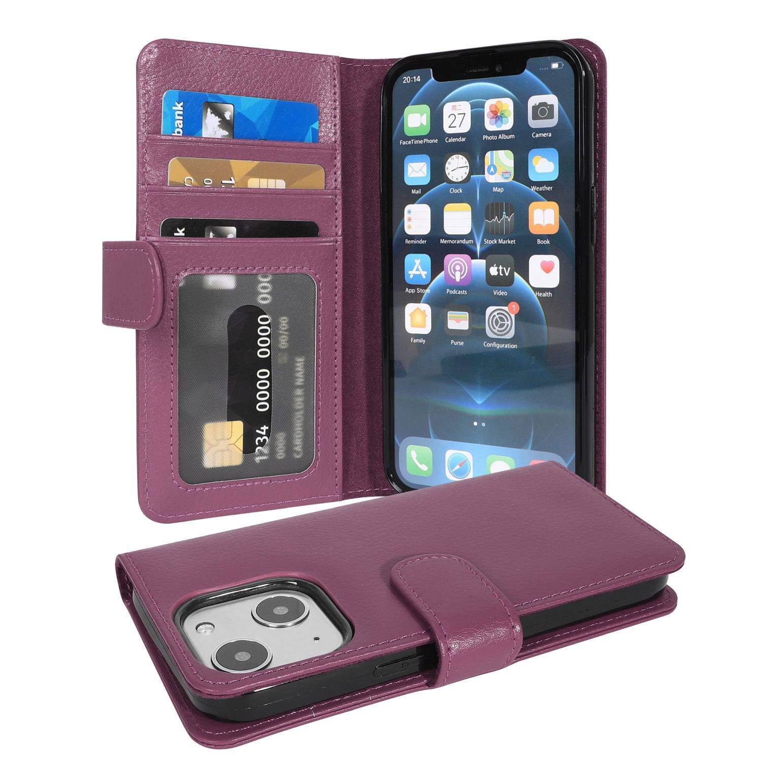 Cadorabo Hülle für Apple iPhone 13 MINI in Lila Backcover Handy Schutz Hülle Book Case Booklet Kartenfächer